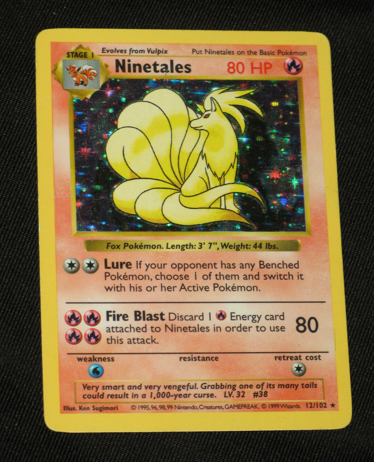 Pokemon Card Ninetales 12/102 Holo Shadowless from 1999 Base Set Vintage