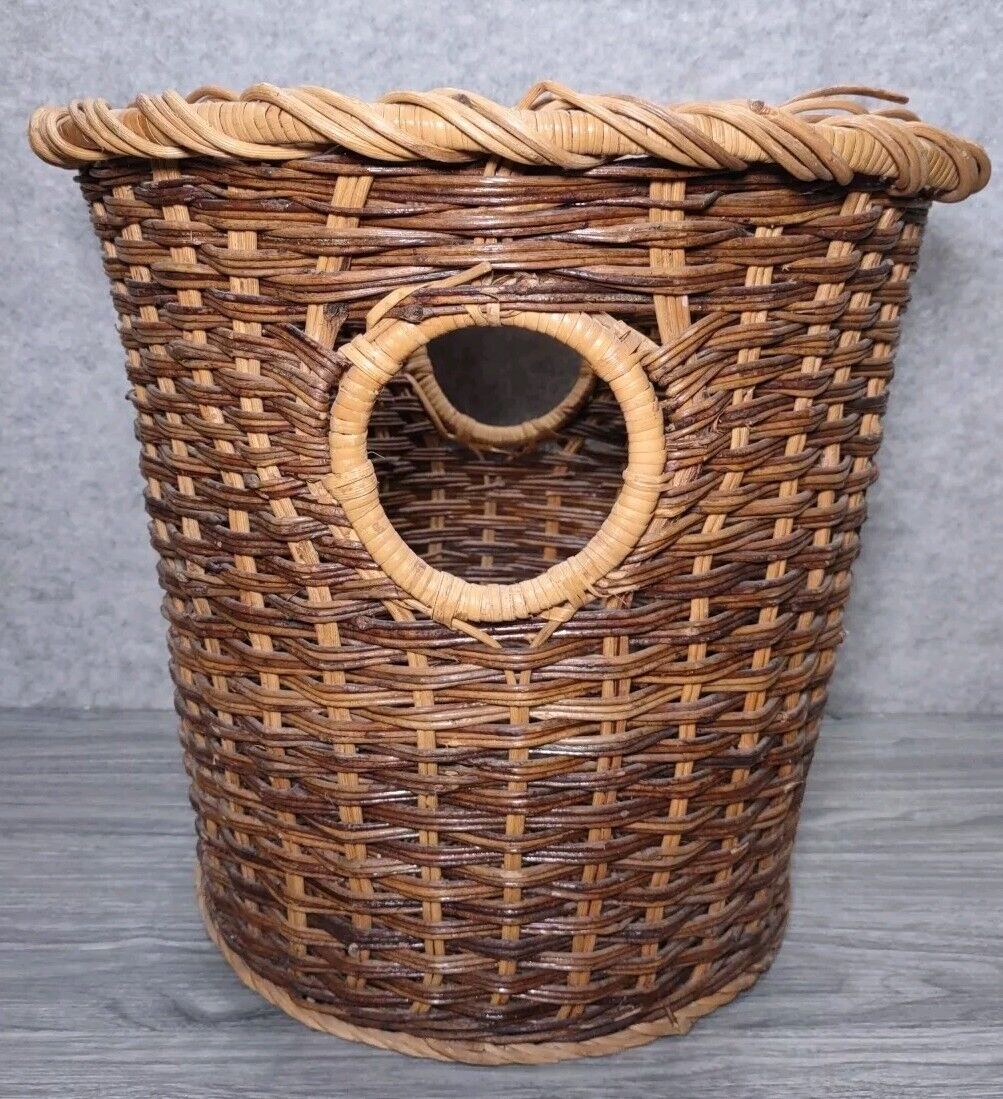 Vintage Wicker Rattan Blanket Storage Laundry Basket with Handles 15\