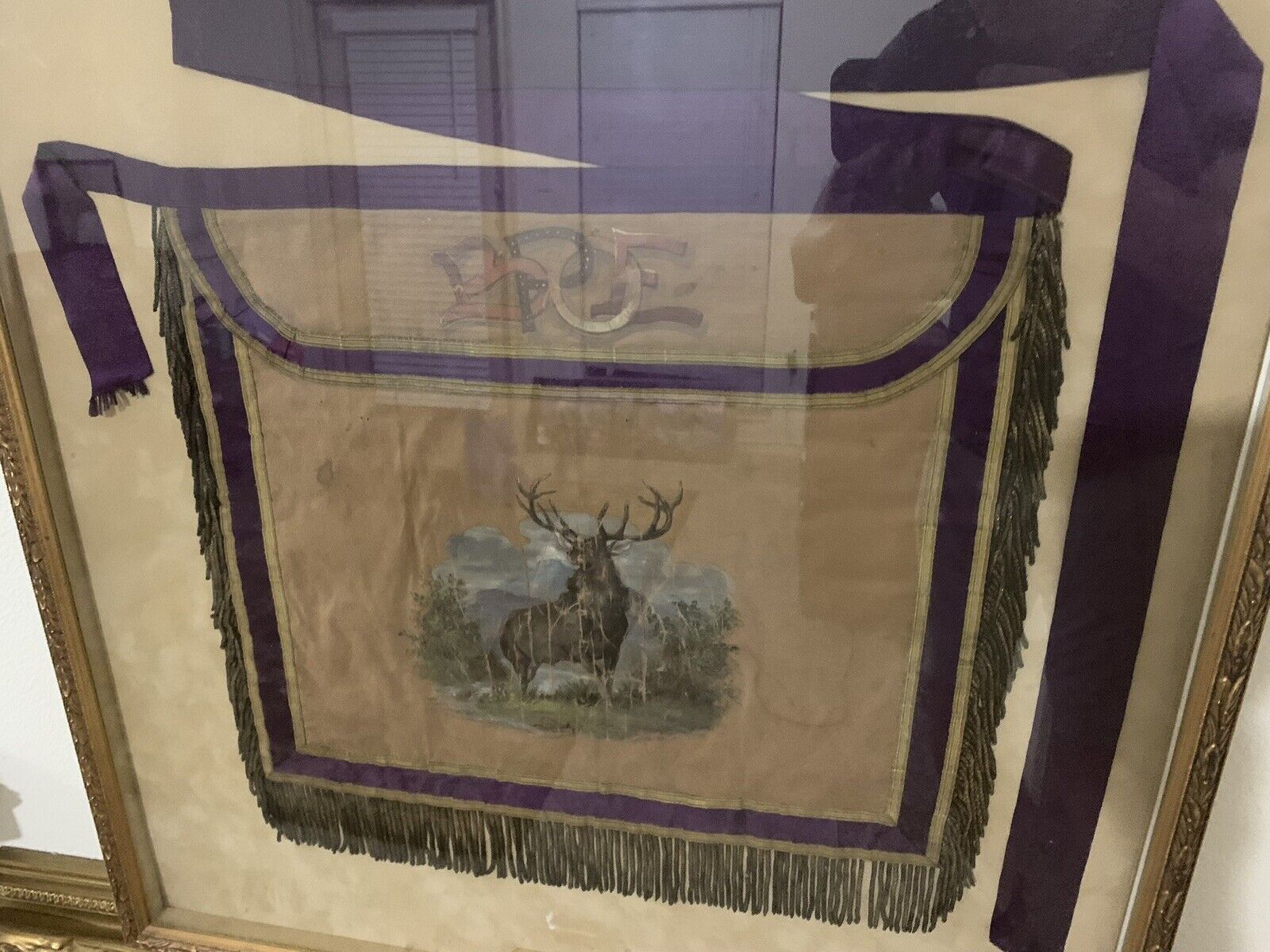 Elks 1876 Grand Lodge Officers ritual apron w/ Frame. Make Me A Offer