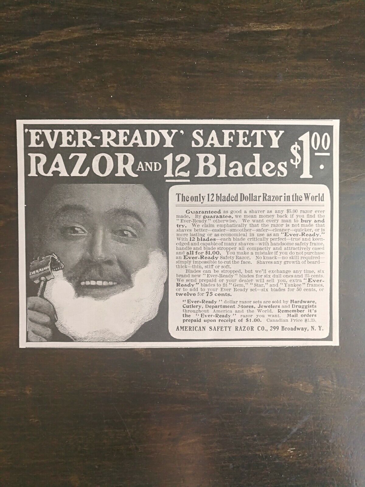 Vintage 1907 Ever-Ready Safety Razor & 12 Blades Original Ad