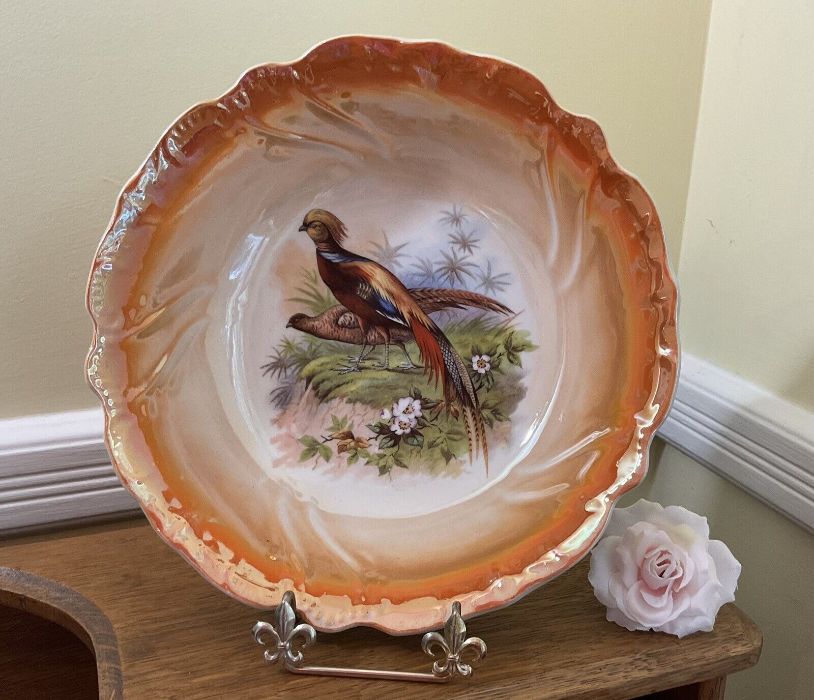 Brilliant Luster & Pheasants on Antique Bowl by Retsch & Co of Bavaria Germany