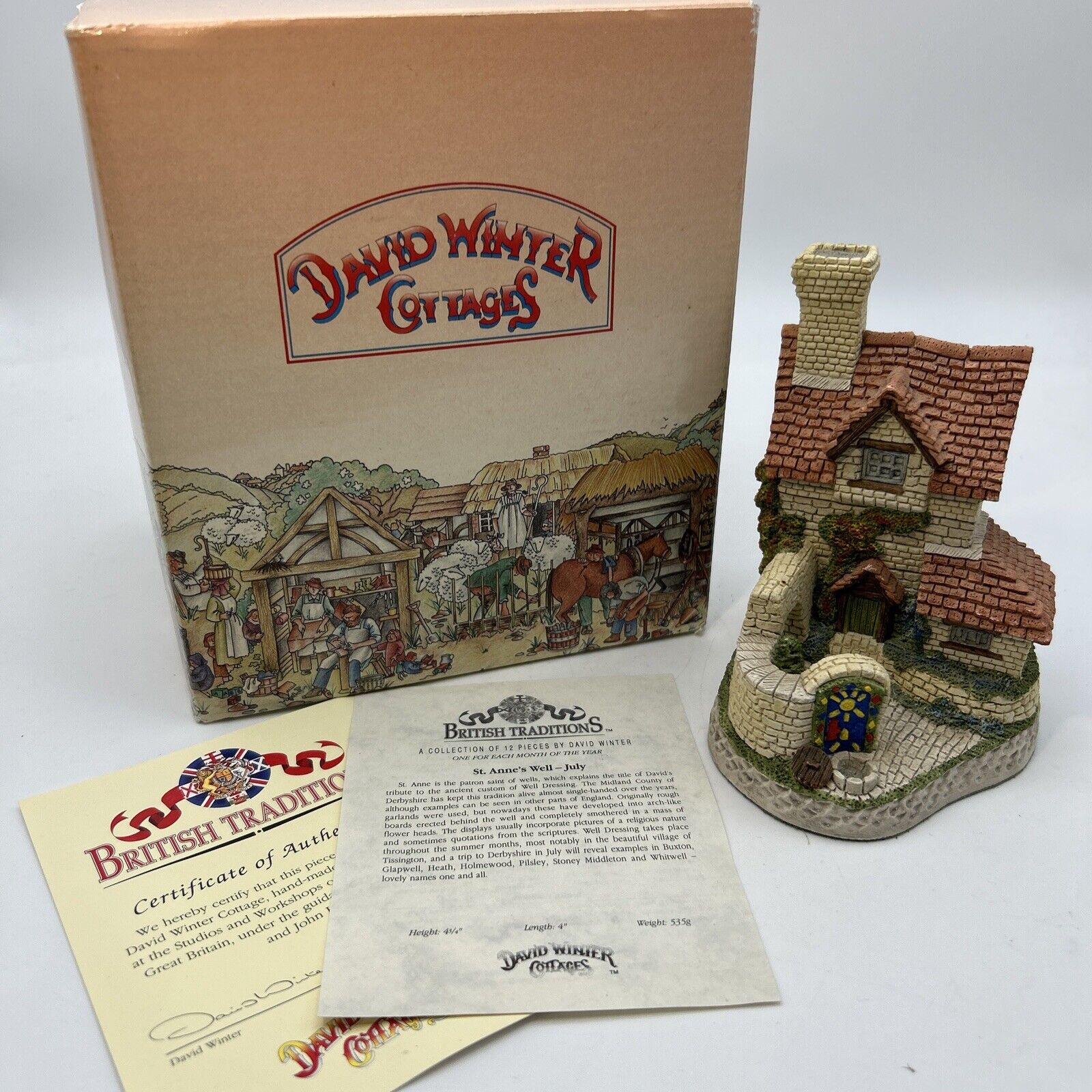 Vtg David Winter Cottages St. Anne’s Well July British Traditions w/Box & COA