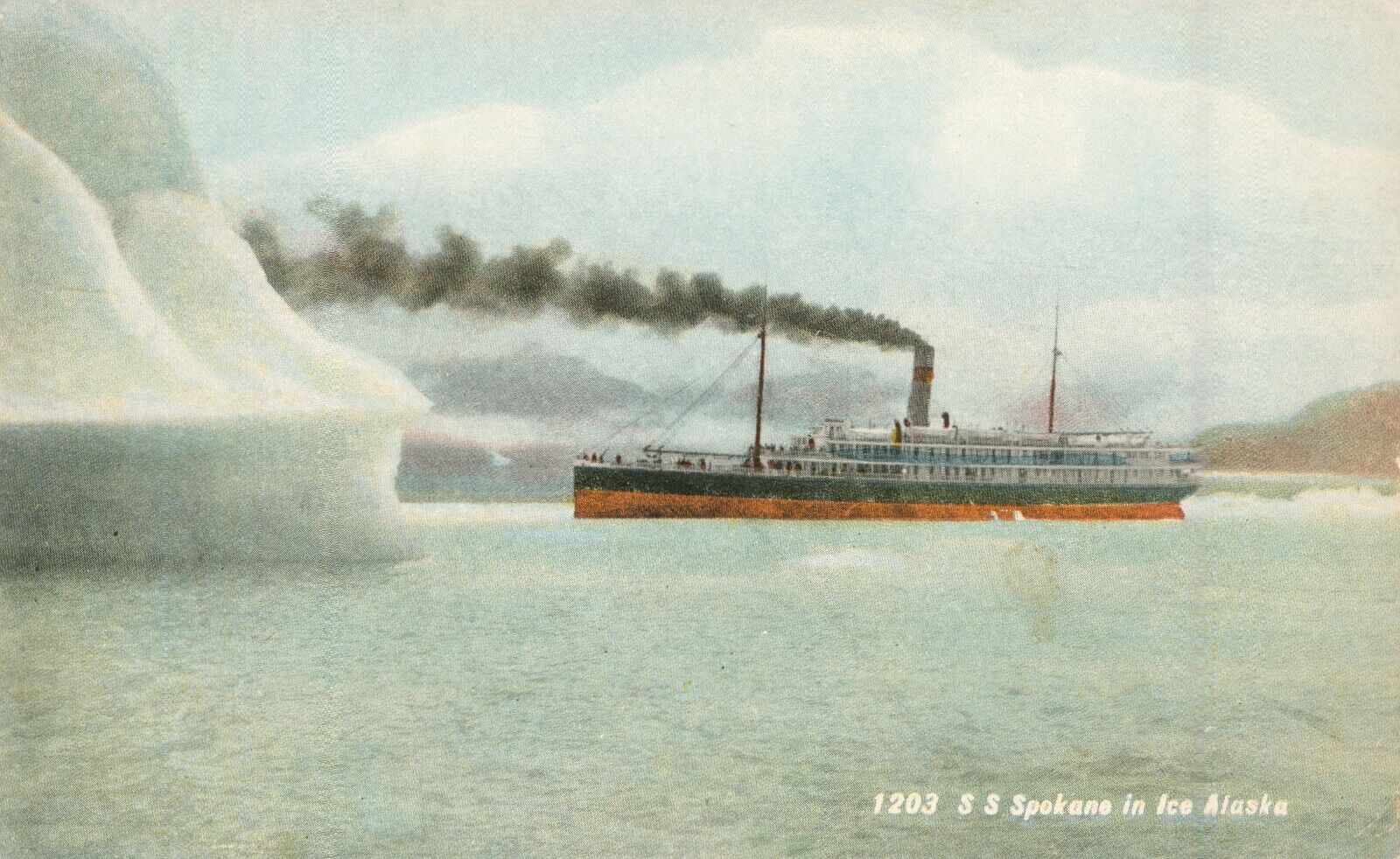 c1909 POSTCARD Steam Ship S S SPOKANE in Ice ALASKA nr MINT posted ANTIQUE