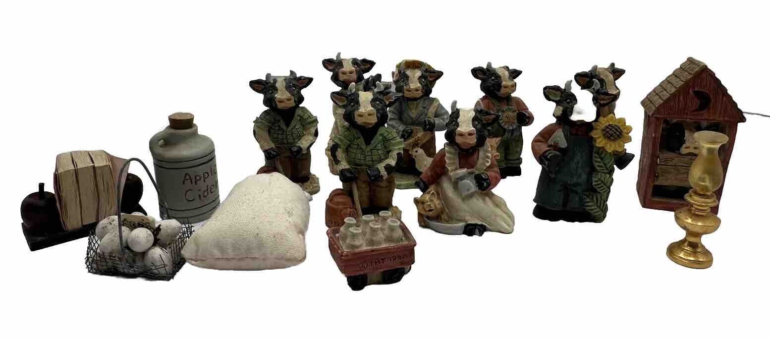 Ganz Cowtown Hand Painted Figurines Lot of 9 Cows 6 Acs Moo West Statues VTG Toy
