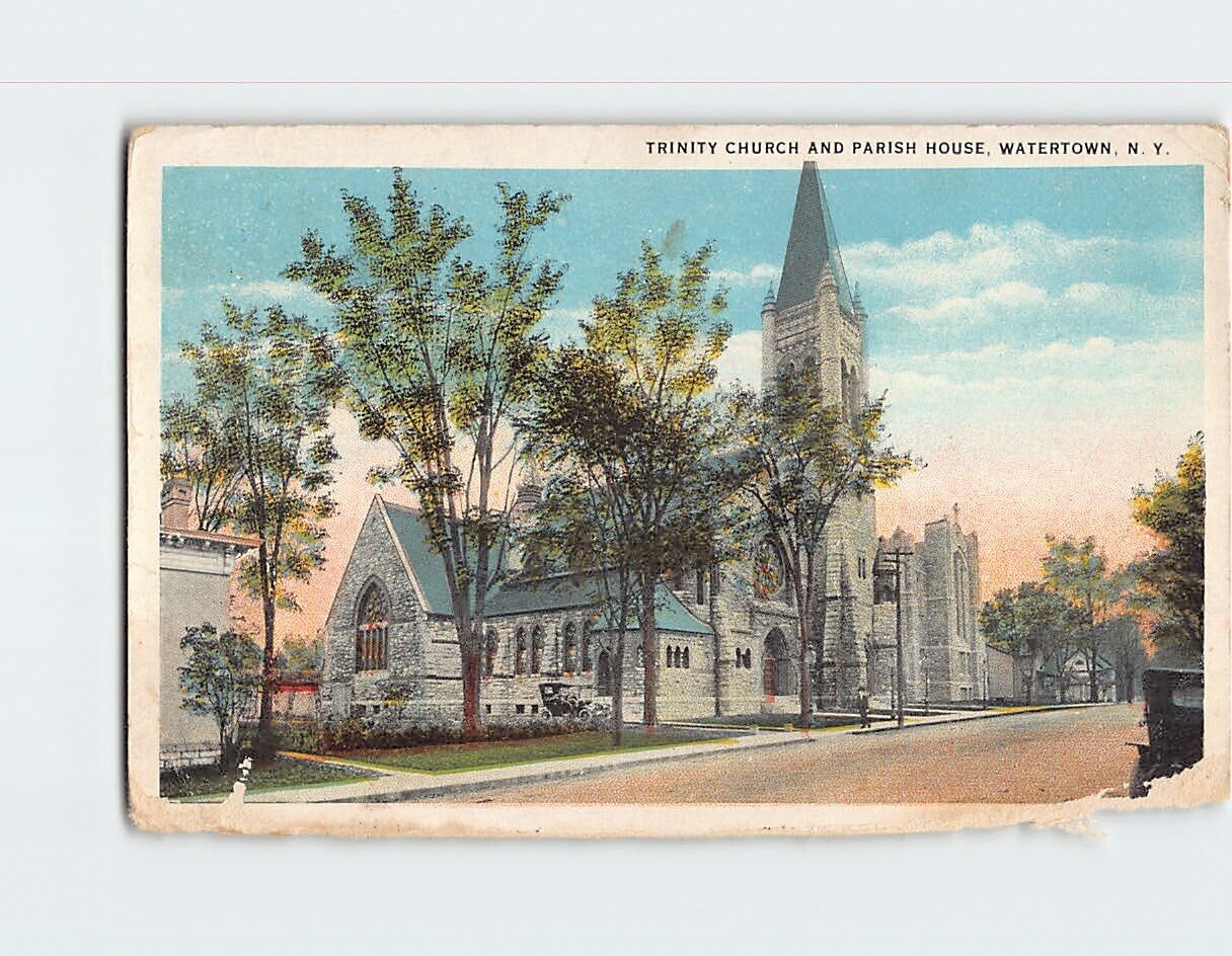 Postcard Trinity Church & Parish House Watertown NY USA