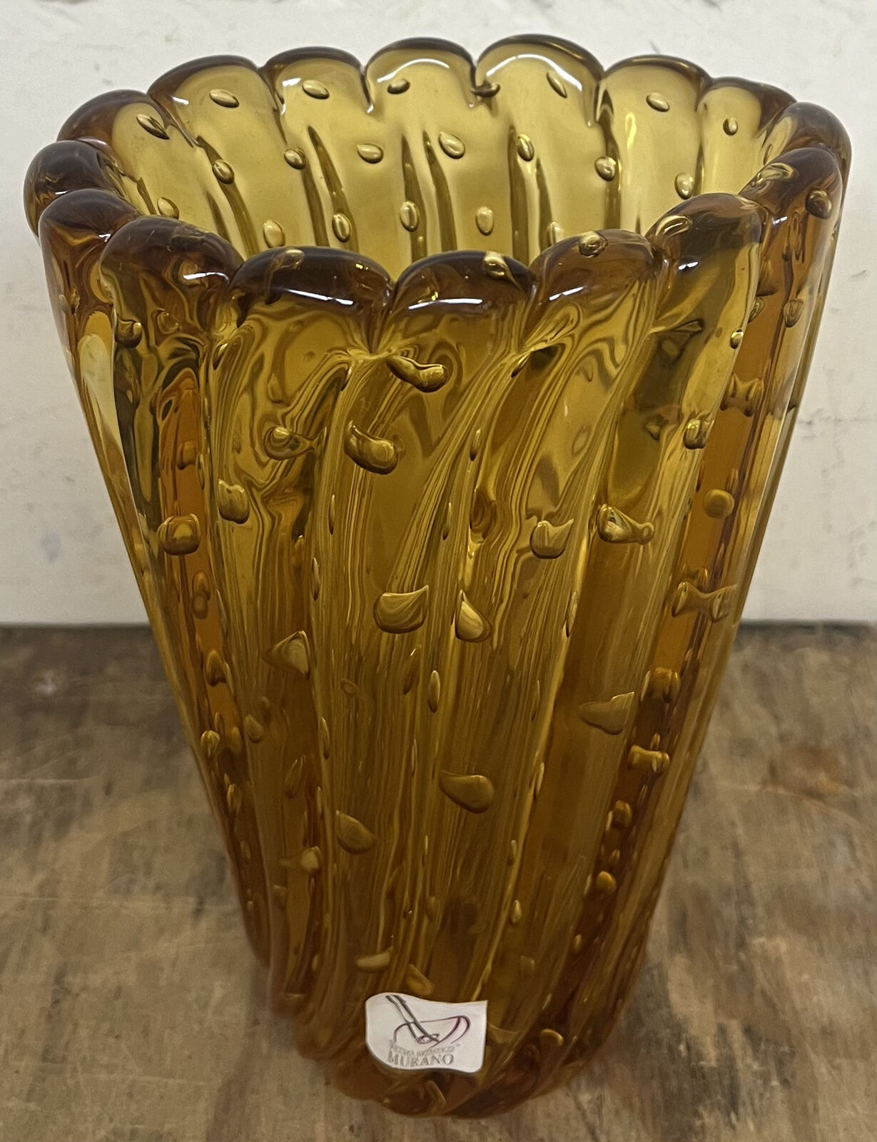 Signed Vetro Artistico - Vintage Brown Murano Glass Vase - 8.75