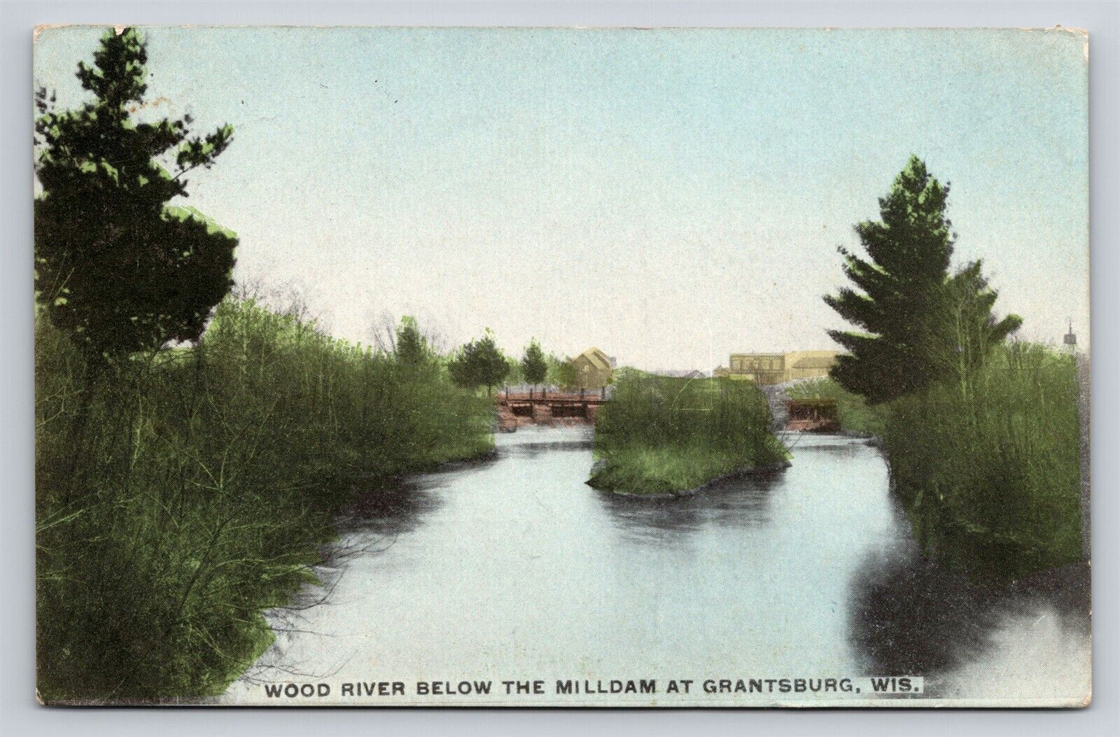 Grantsburg WI Wood River Below the MillDam Mill Dam Old Vtg Postcard View 1900s