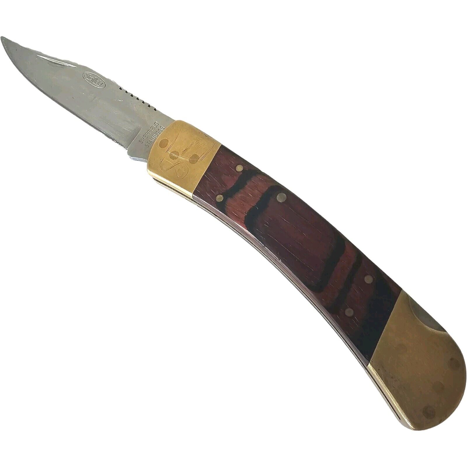 Vintage SHEFFIELD Stainless Old Pocket Knife w Sheath Holder - See Pics