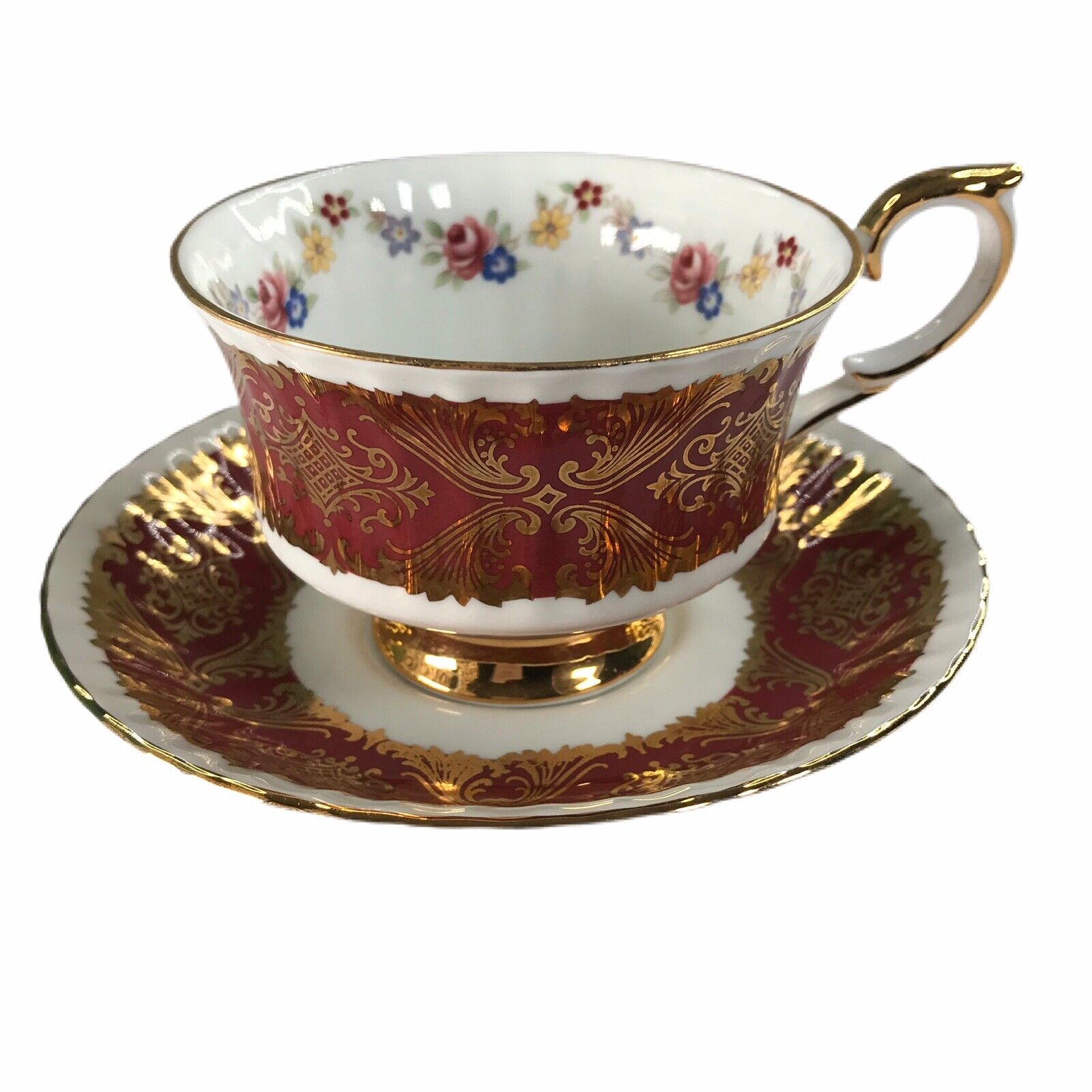 Paragon Tea Cup & Saucer Red Gold Gilt  Design Floral Flower Pembroke England