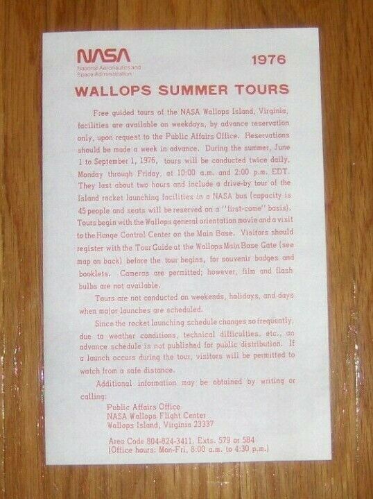 NASA WALLOPS ISLAND, VIRGINIA SUMMER TOURS BROCHURE 1976 - BLAST FROM THE PAST 
