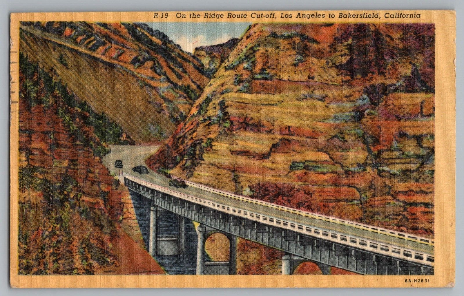 Postcard On the Ridge Route, Los Angeles to Bakersfield, California Bridge