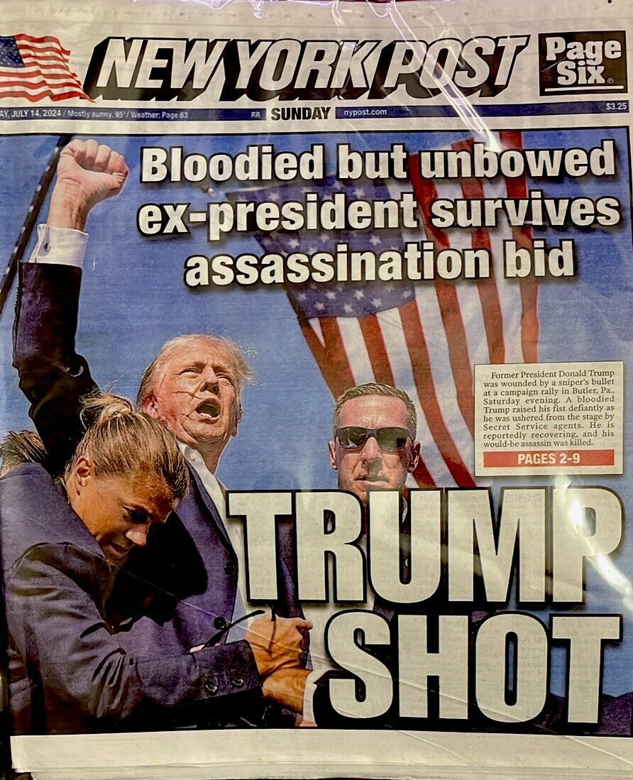 🇺🇸🔥 New York Post  JULY 14th, 2024 ASSASSINATION ATTEMPT Newspaper