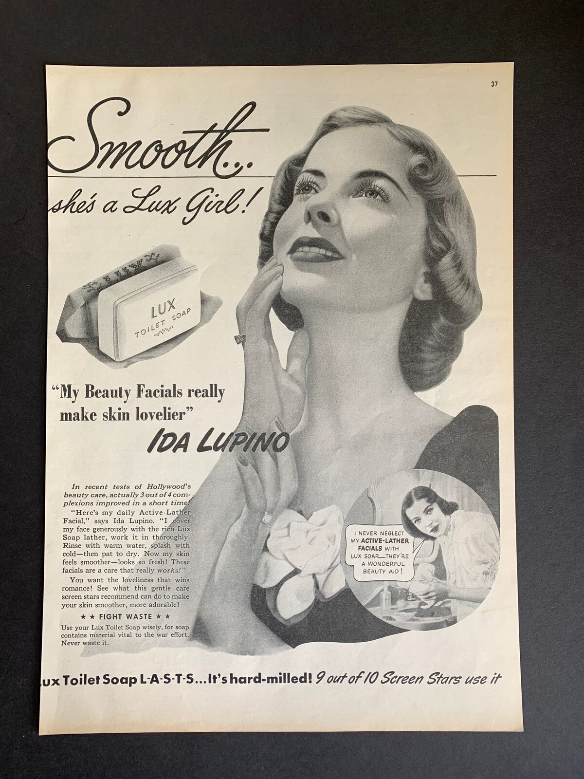 Vintage 1949 Lux Soap Ida Lupino Print Ad