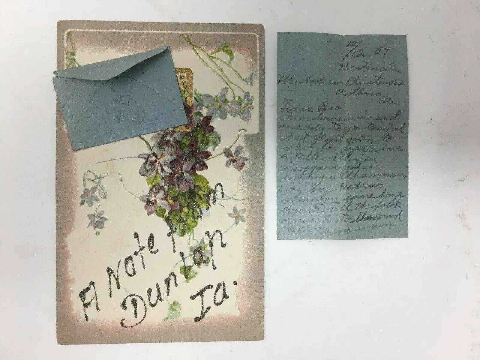 A Note From Dunlap IA Postcard with Note