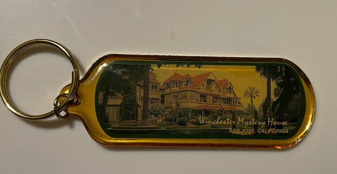 Winchester Mystery House Acrylic Front With Picture, Metal Back Keychain Vintage