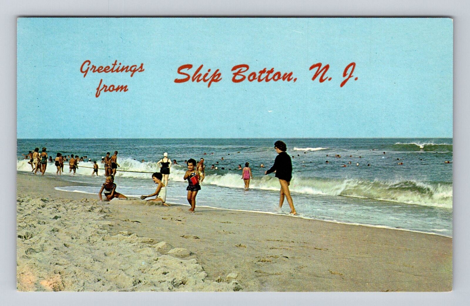 Ship Bottom NJ-New Jersey, General Greetings Beach Scene, Vintage Postcard