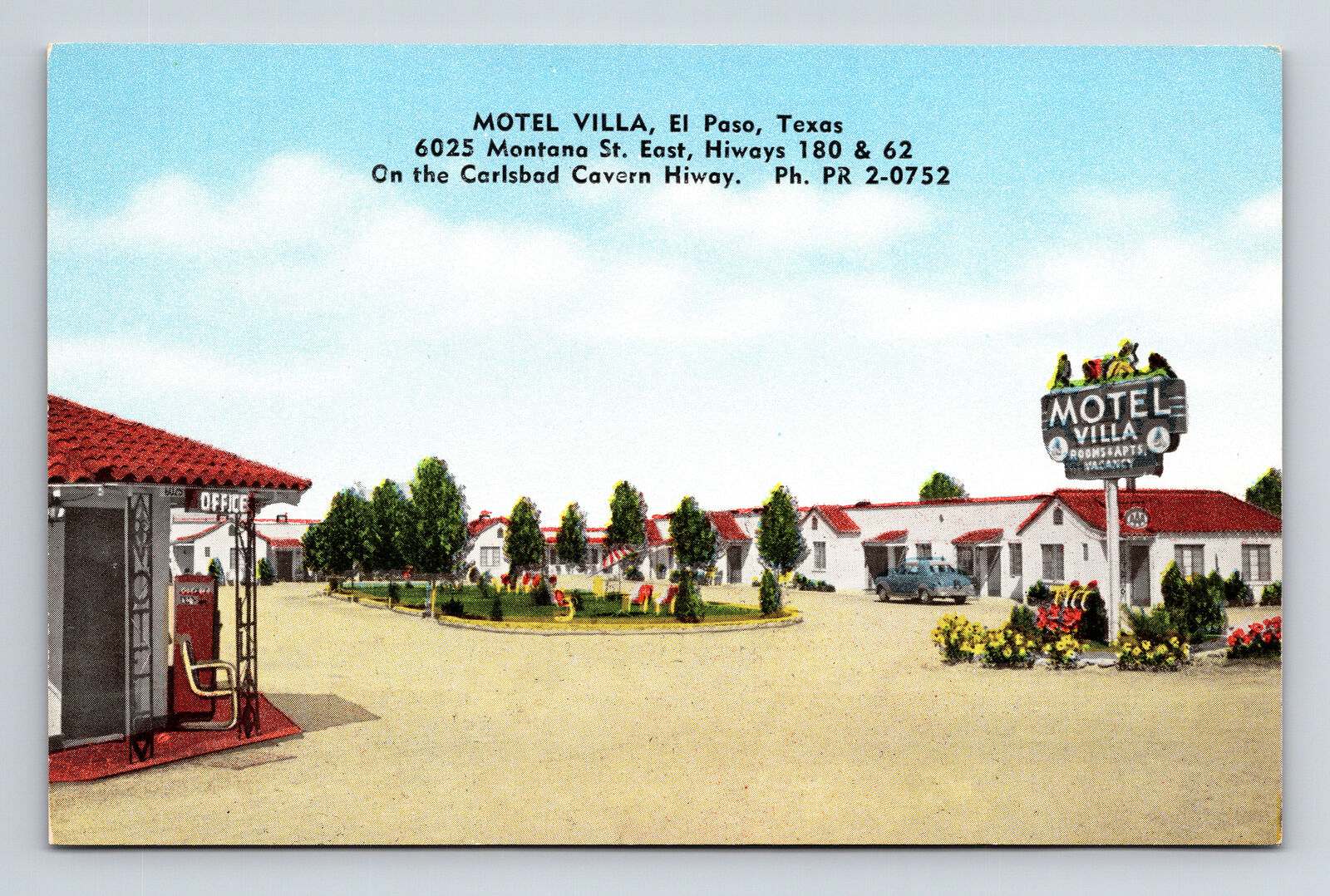 Motel Villa Carlsbad Cavern Hwy El Paso Texas TX Roadside America Postcard