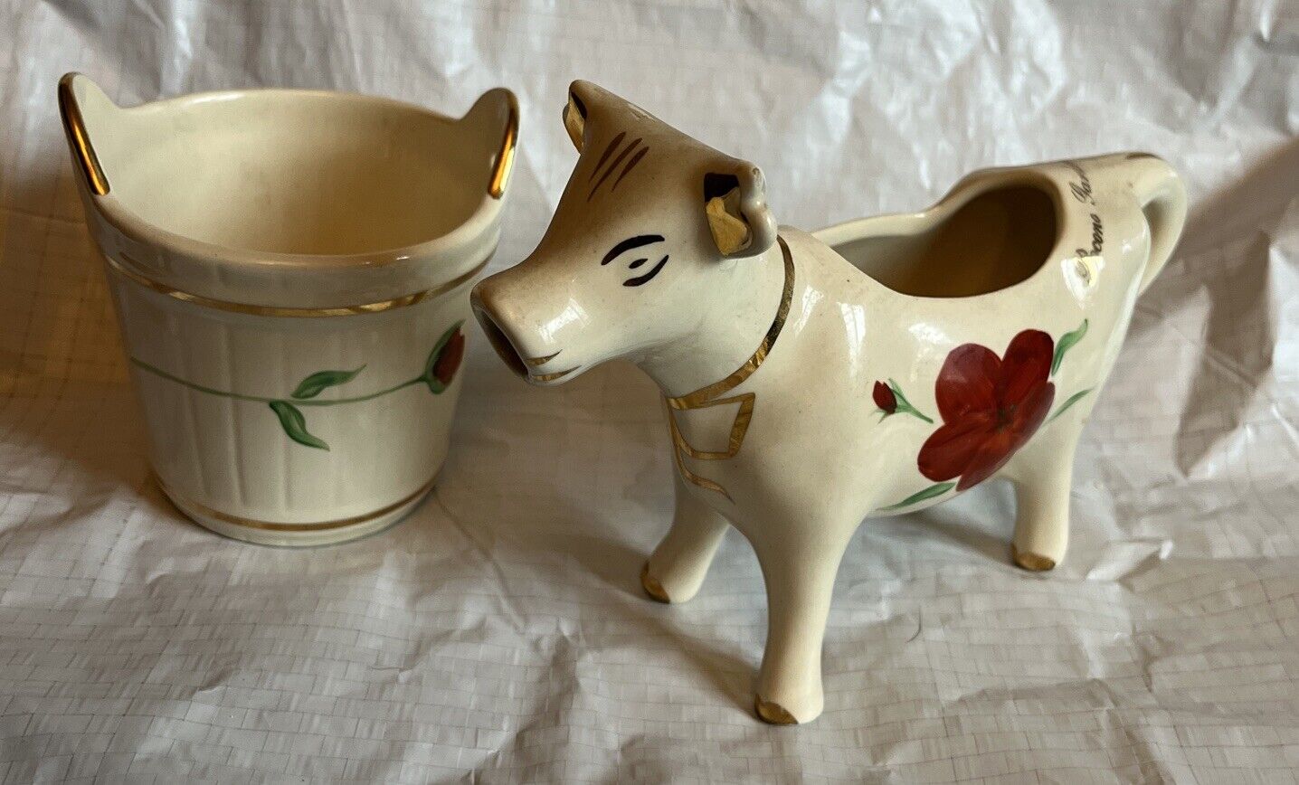 Vintage Cow Creamer And Sugar Bowl - Holly Ross - Hand Painted 🐮