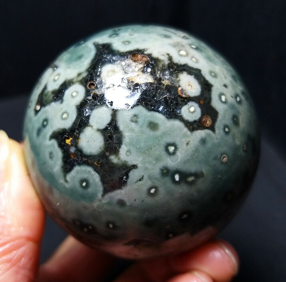 Rare 283G Natural Polished Orbicular Ocean Jasper Sphere Ball Healing  YWD356