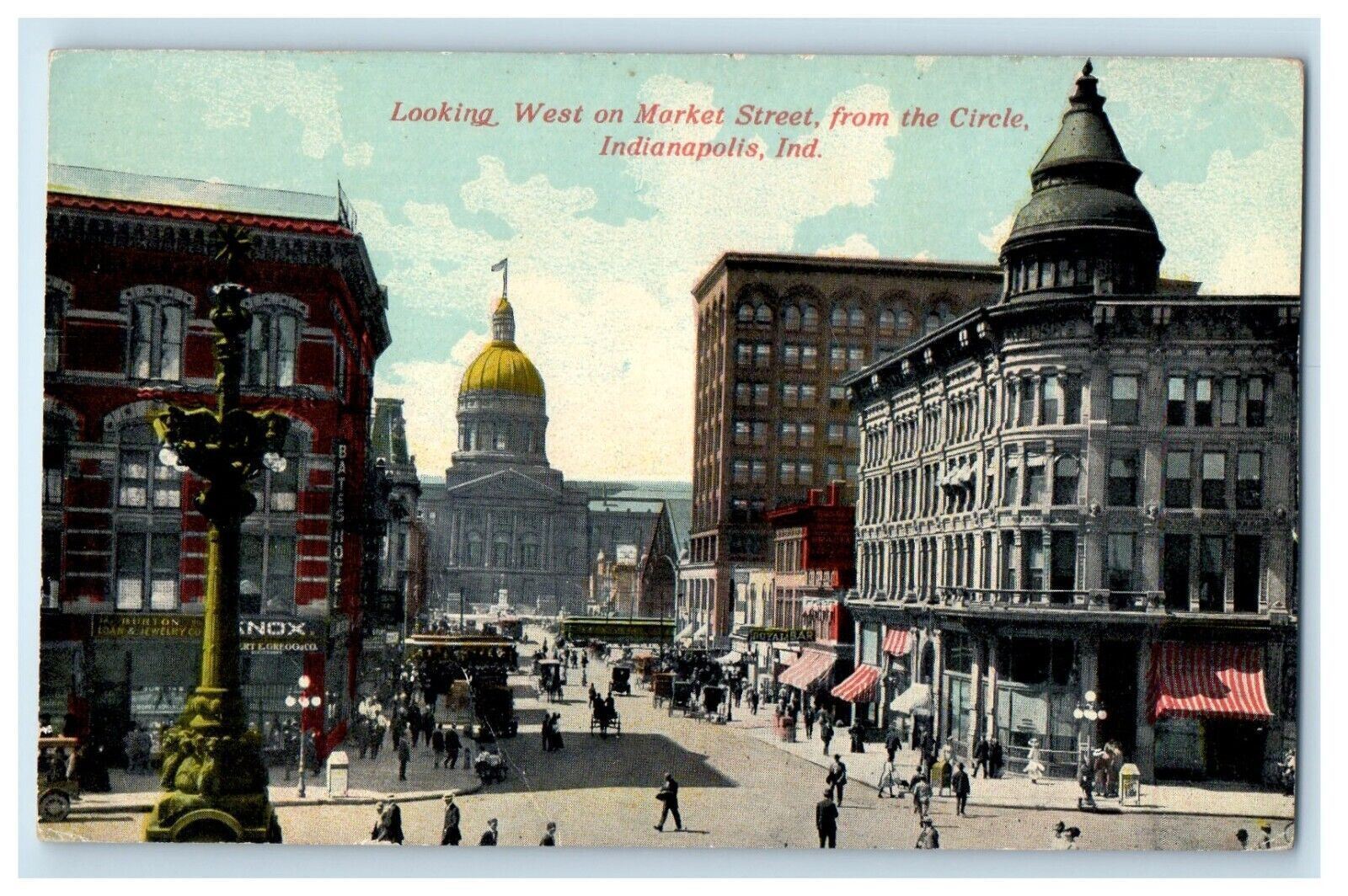 c1910's Looking West Market Street From The Circle Indianapolis IN Postcard