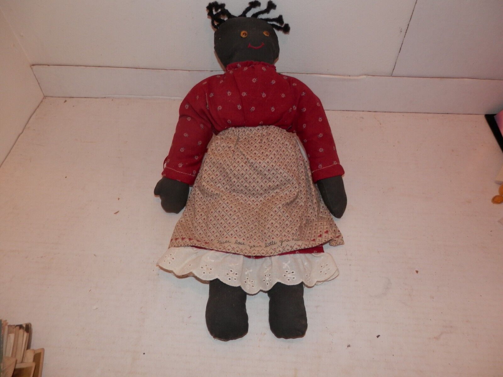 Rare Old Vintage Handmade Black Rag Doll 18