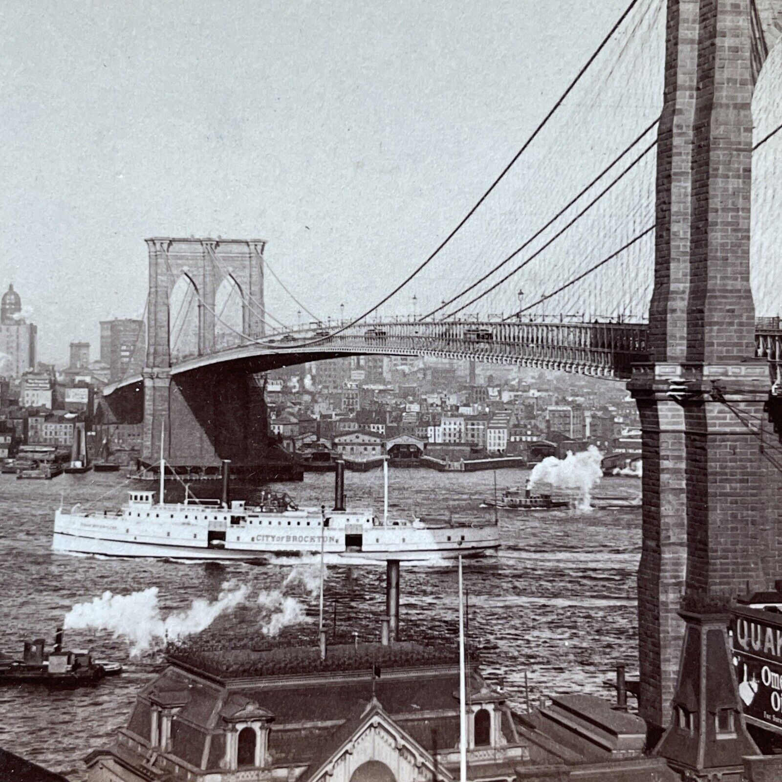 Antique 1902 Brooklyn Bridge New York NYC Stereoview Photo Card V3296