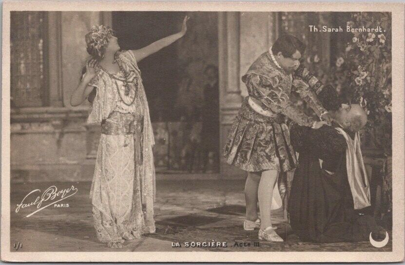 Vintage SARAH BERNHARDT Photo RPPC Postcard LA SORCIERE Play Scene - Dated 1903