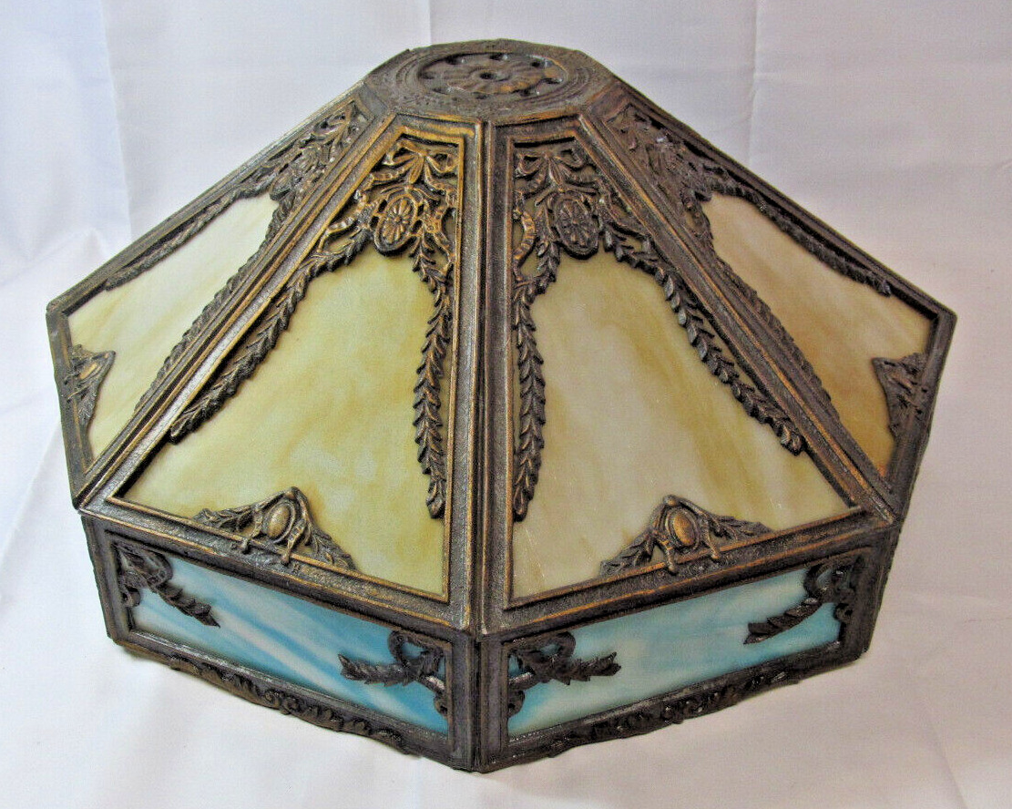 Poul Henningsen Antique Mission Art Nouveau Slag Glass Table Lamp Shade 16 panel