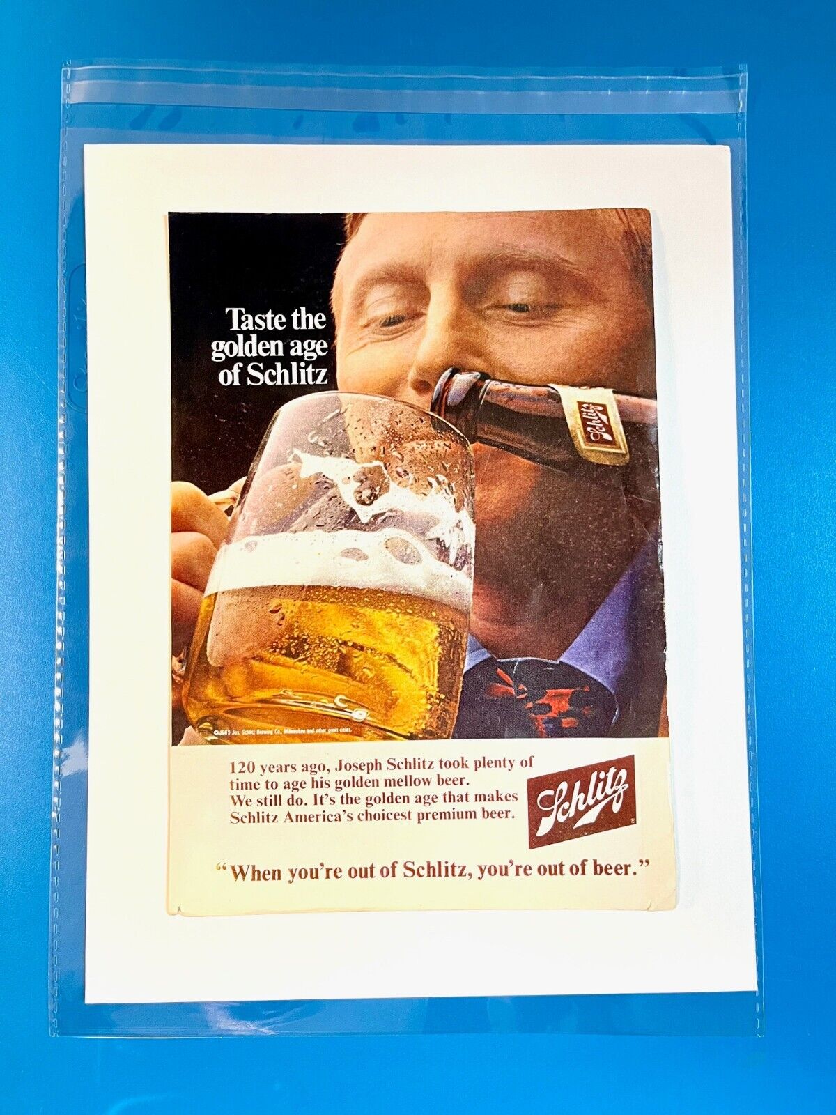 1969 ORIGINAL VINTAGE PRINT AD Schlitz Beer Taste the Golden Age