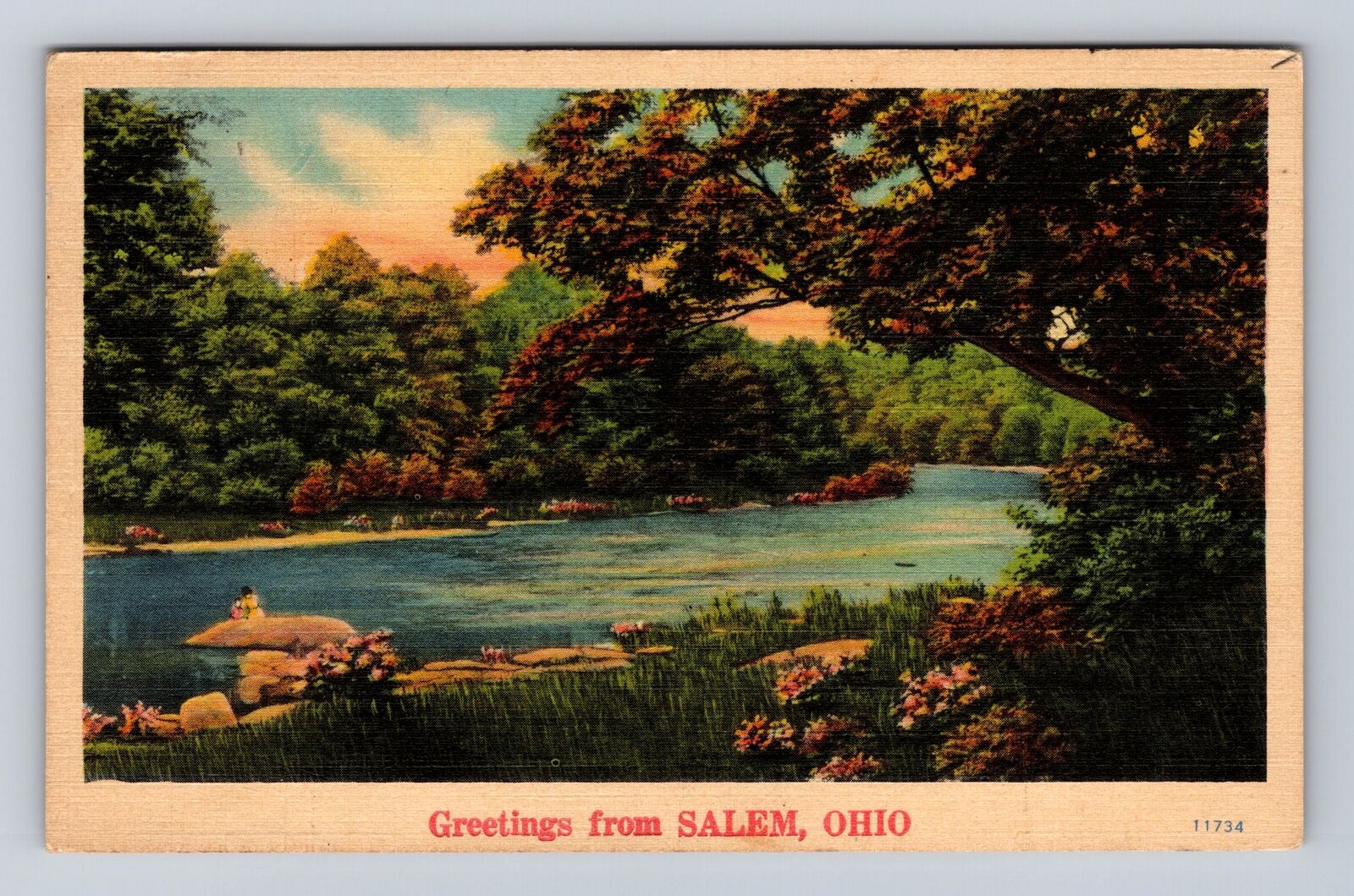 Salem OH-Ohio, Scenic Lake General Greetings, Antique, Vintage c1943 Postcard