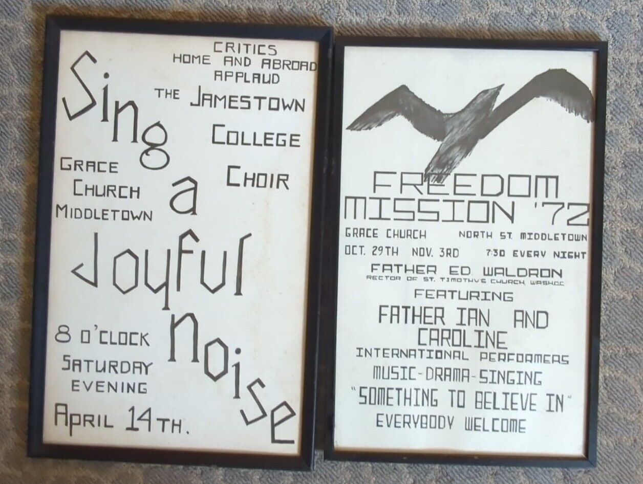 Vtg Religious Posters- Grace Church Middletown, NY 1972 Lot Of 2 Freedom Mission