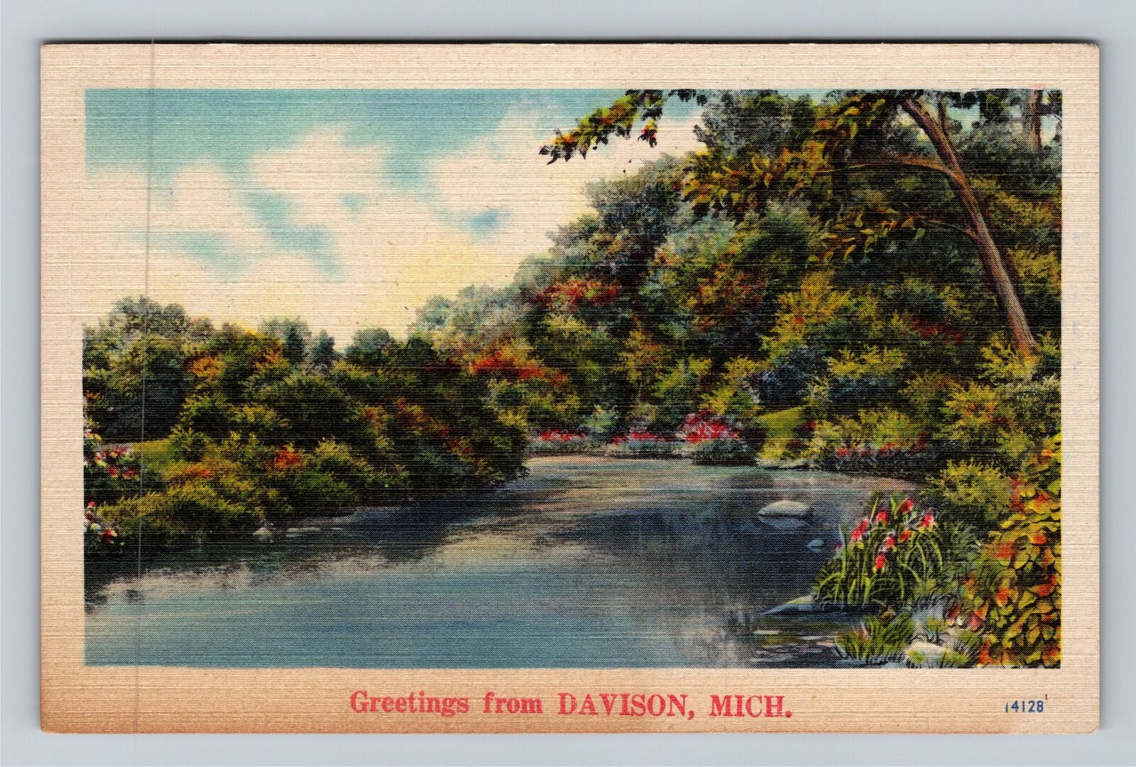 Davison MI-Michigan, Scenic Greetings, River Vintage Souvenir Postcard