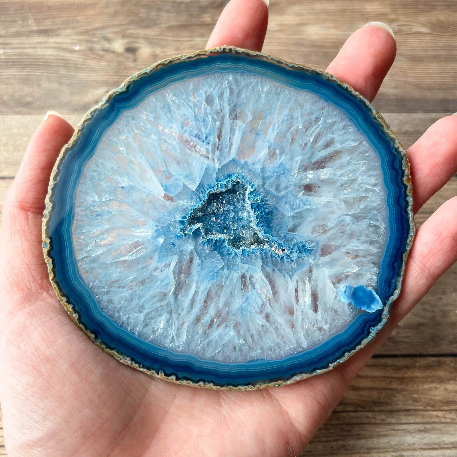 Blue Agate Slice Geode Slab Brazilian Stone Dyed