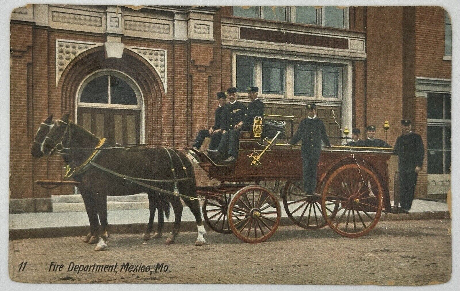 1907-1915 Fire Department Postcard Mexico Missouri MO Work Horses Wagon & Crew