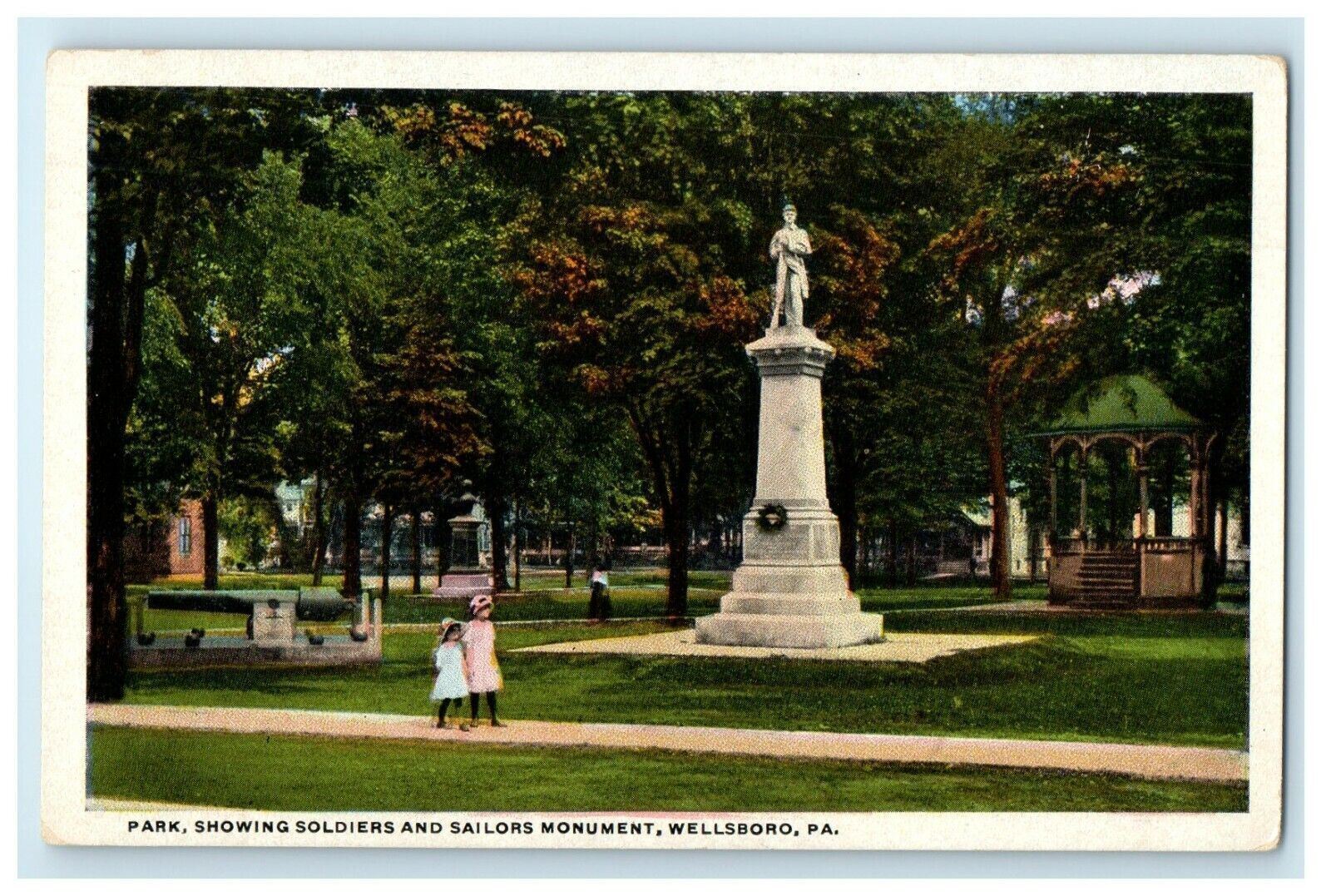 Wellsboro Pennsylvania PA, Park Showing Soldiers And Sailors Monument Postcard