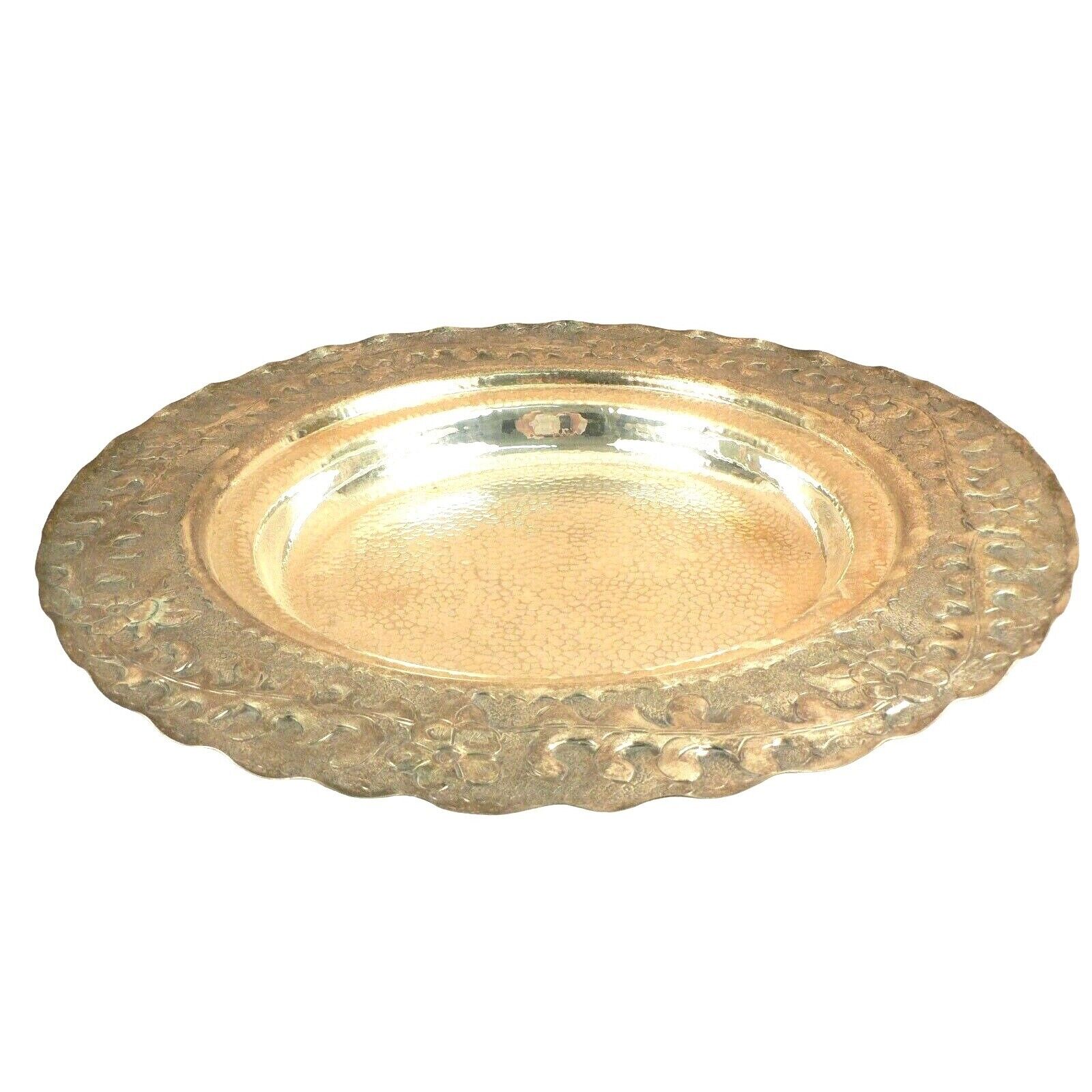 Round Serving Tray Footed Hammered Texture Finish 2 Recessed Areas Silver