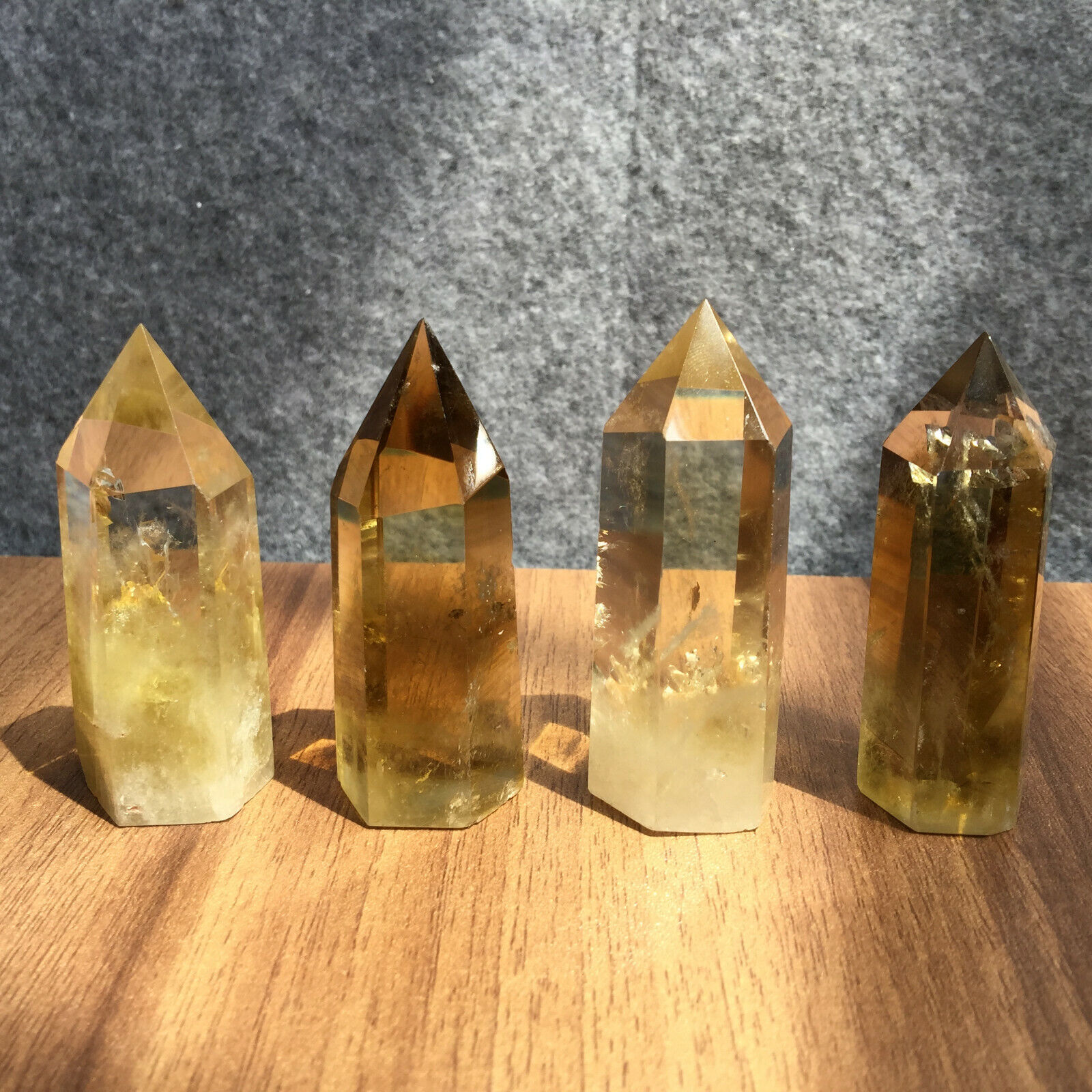 4pcs natural smokey citrine quartz obelisk minera crystal wand point healing  