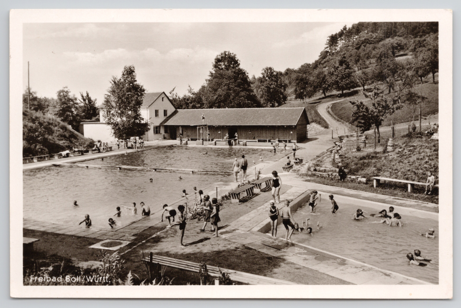 Real Photo Postcard Freibad Boll Wurtt Outdoor Pool Bad Boll Germany RPPC