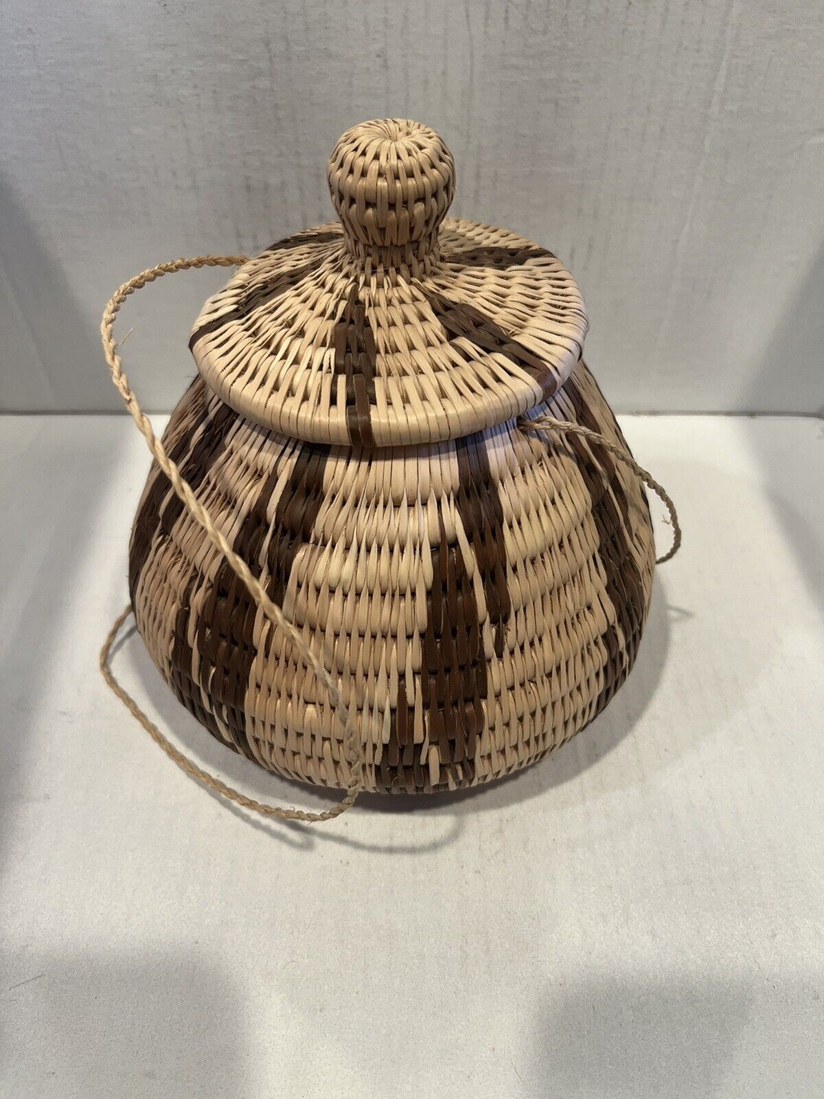 hand woven basket with lid