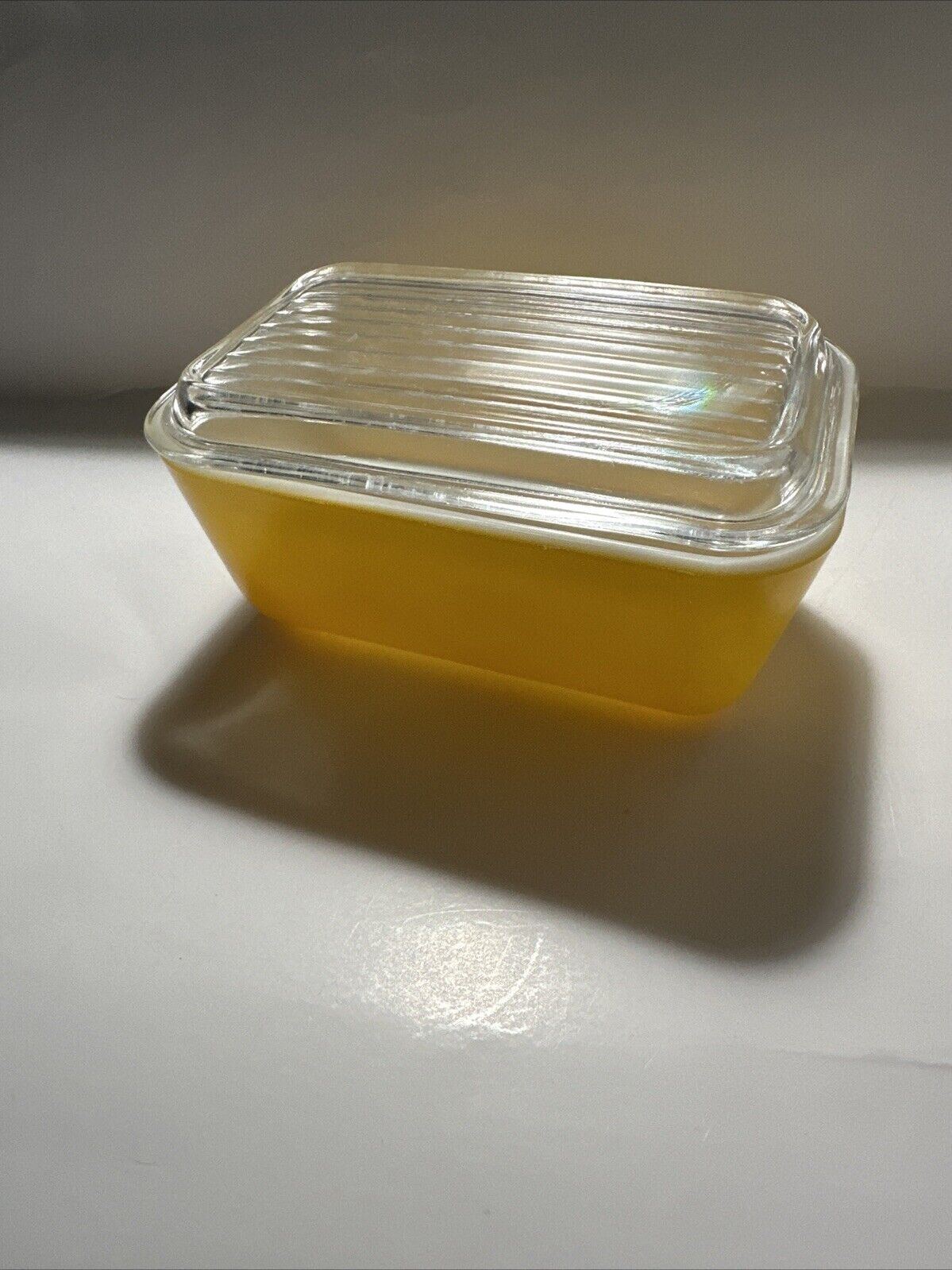 Vintage Yellow Sunburst Pyrex 0502 Refrigerator Dish with Lid