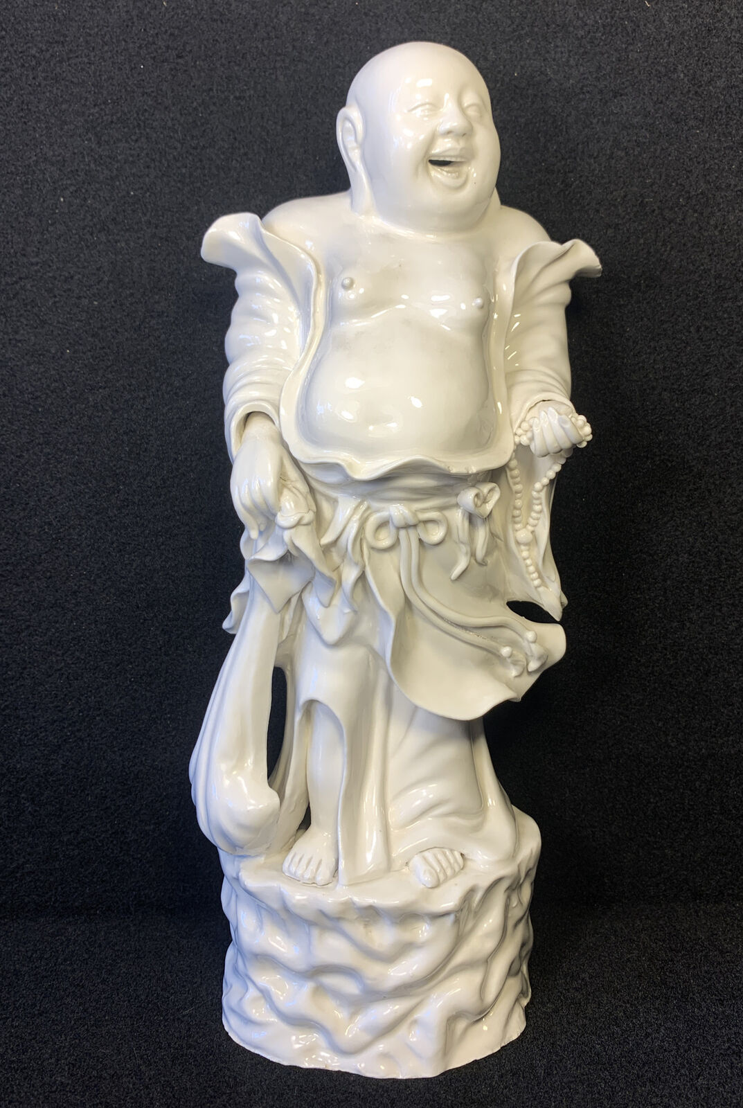 Chinese Happy Buddha Blanc de Chine China White Porcelain Figure 12”