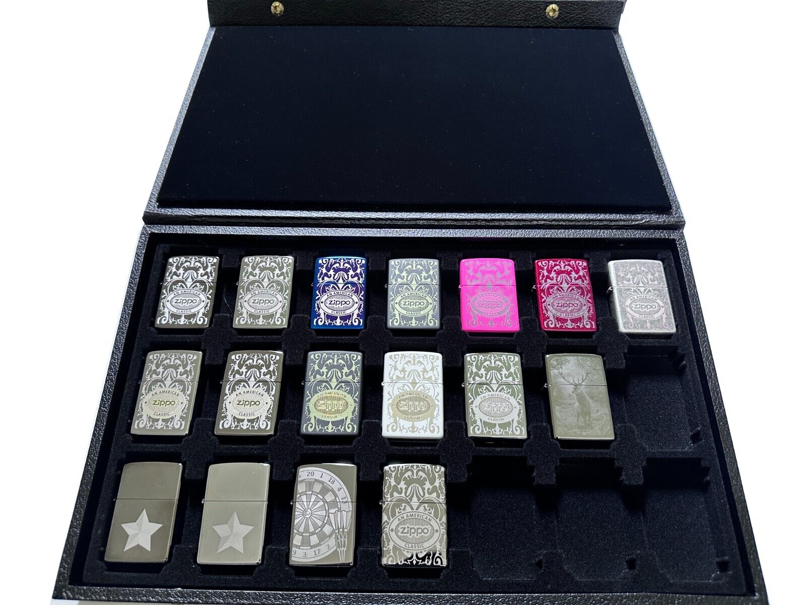 Zippo Highly Collectible Show-Case with 17 Original Lighters -Not Sold Anywhere