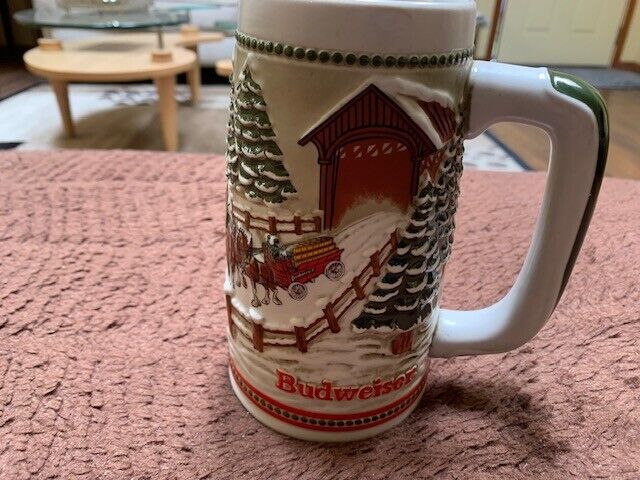 Rare  Vintage Budweiser Holiday Mug Snowy Woodland Clydesdale Ceramarte Mug