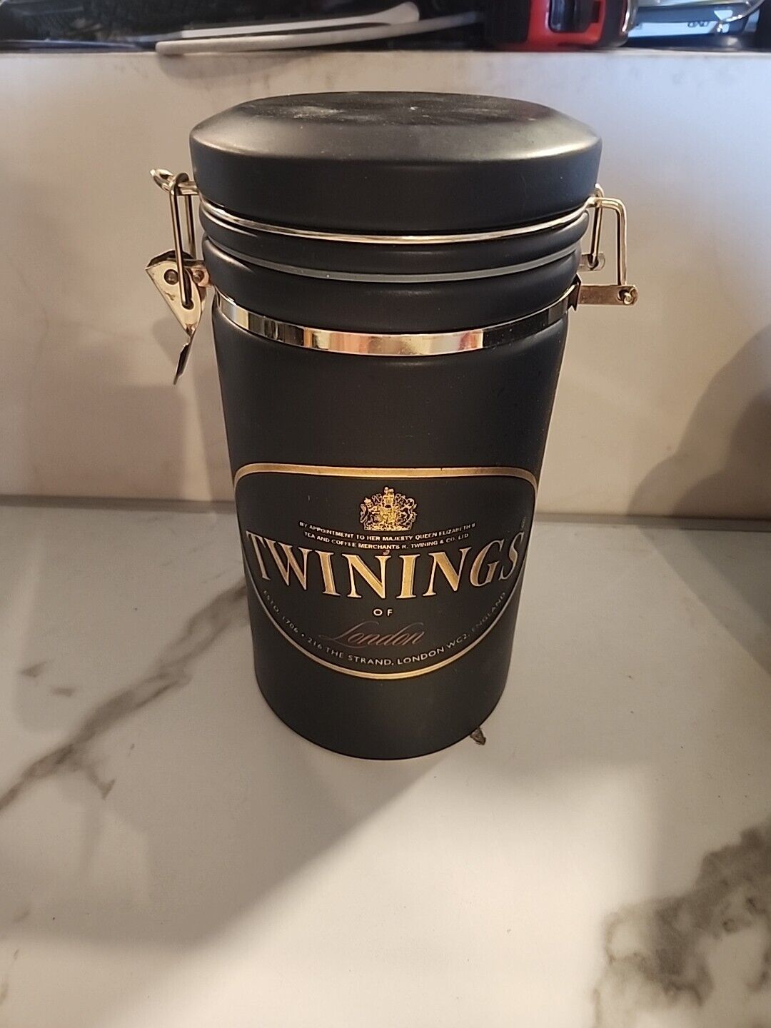 Twinings of London Black and Gold Ceramic Tea Canister