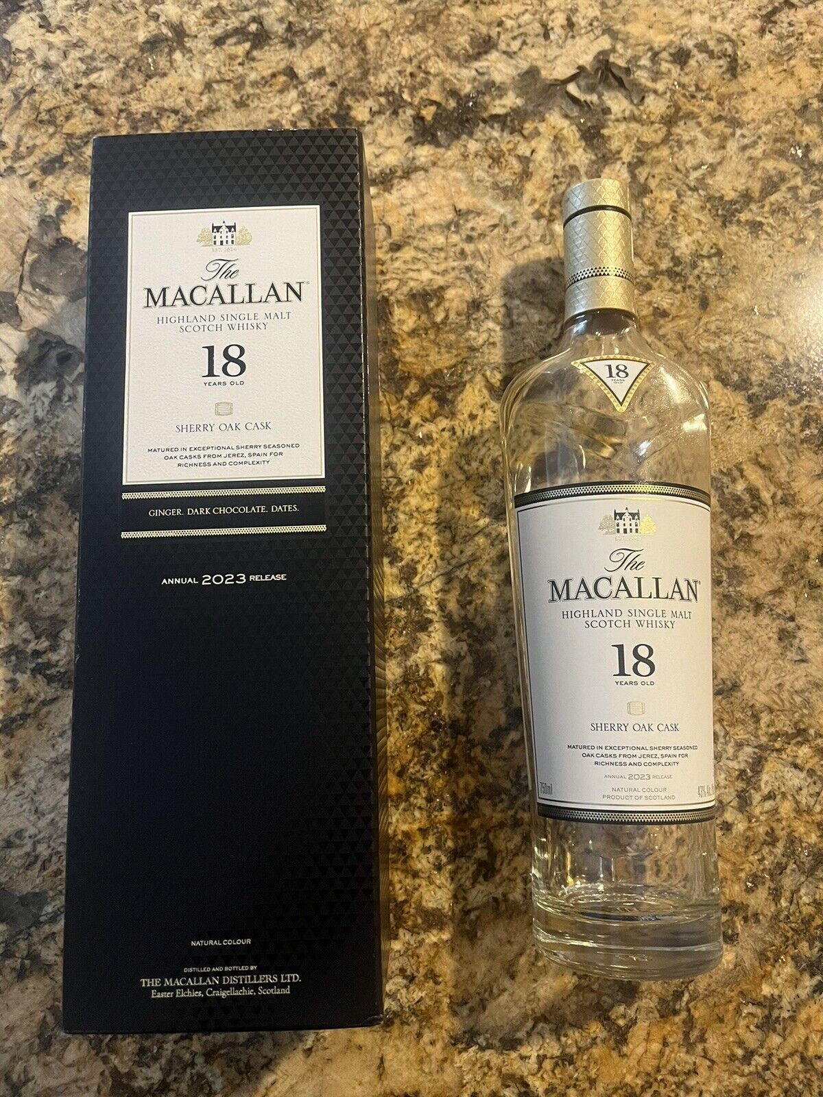 The Macallan 18 yr old Sherry Oak Cask Empty Bottle/ Box. 2023 Limited Release