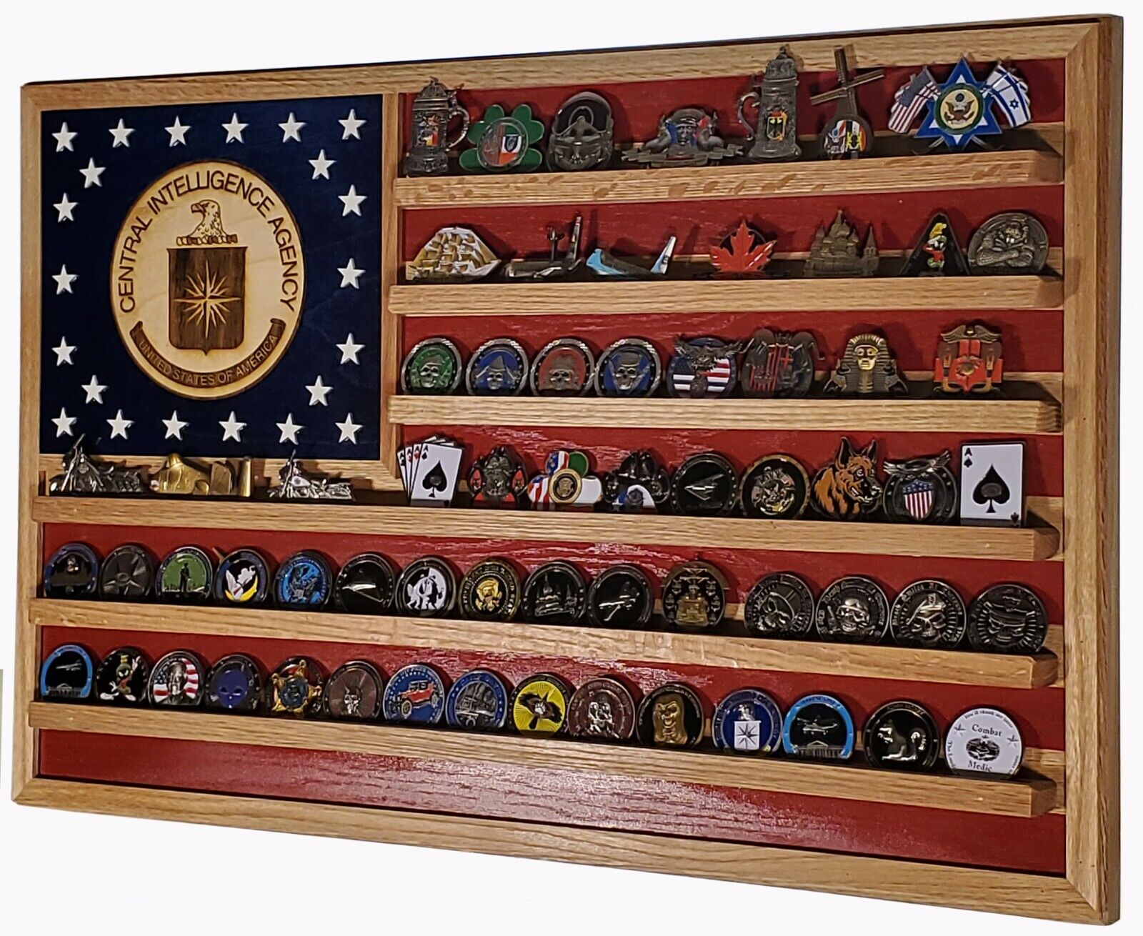 Central Intelligence Agency CIA Hardwood Challenge Coin Display Flag 36x20