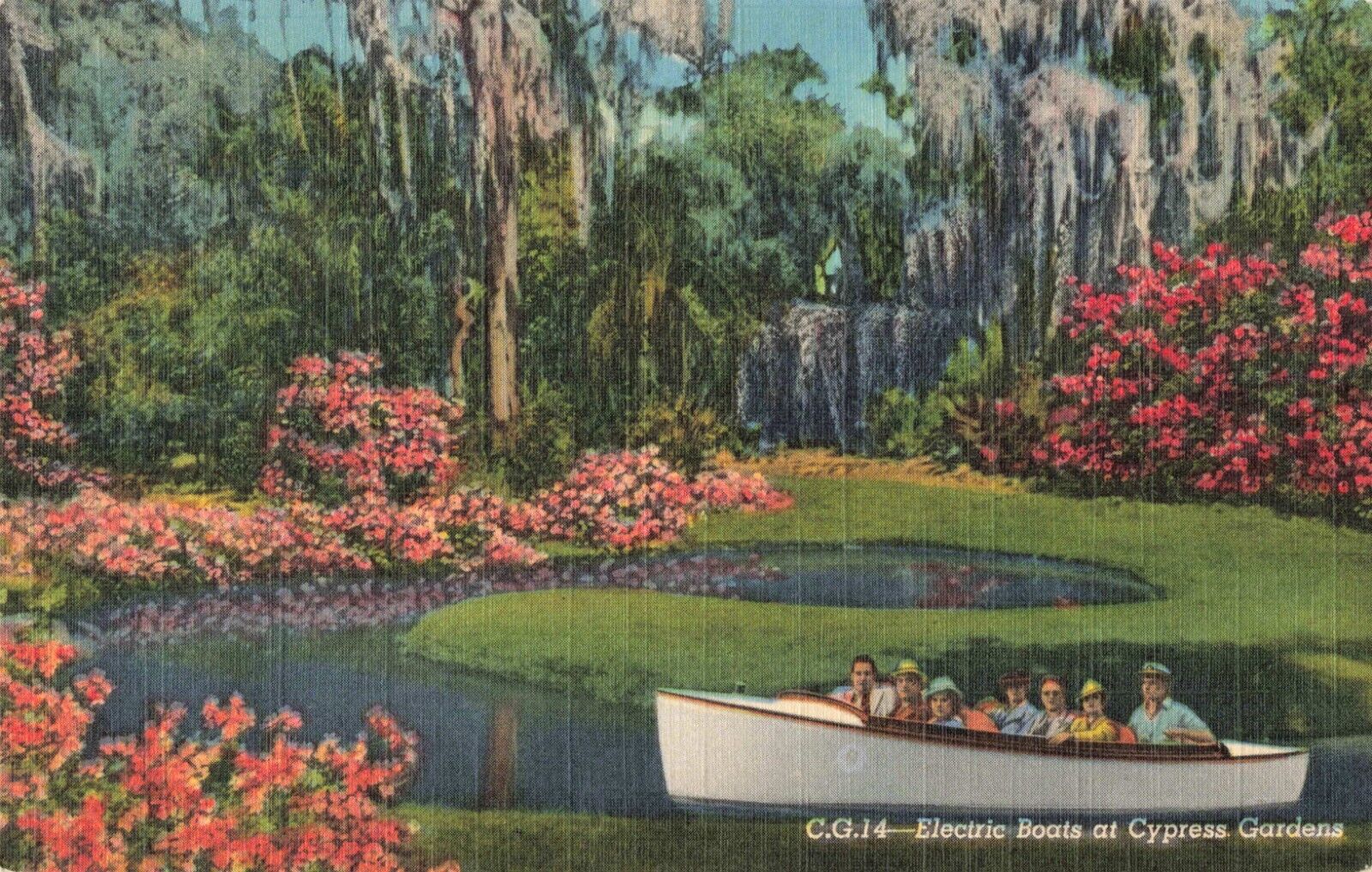Cypress Gardens Florida, Electric Boat Sightseeing Tour, Vintage Postcard