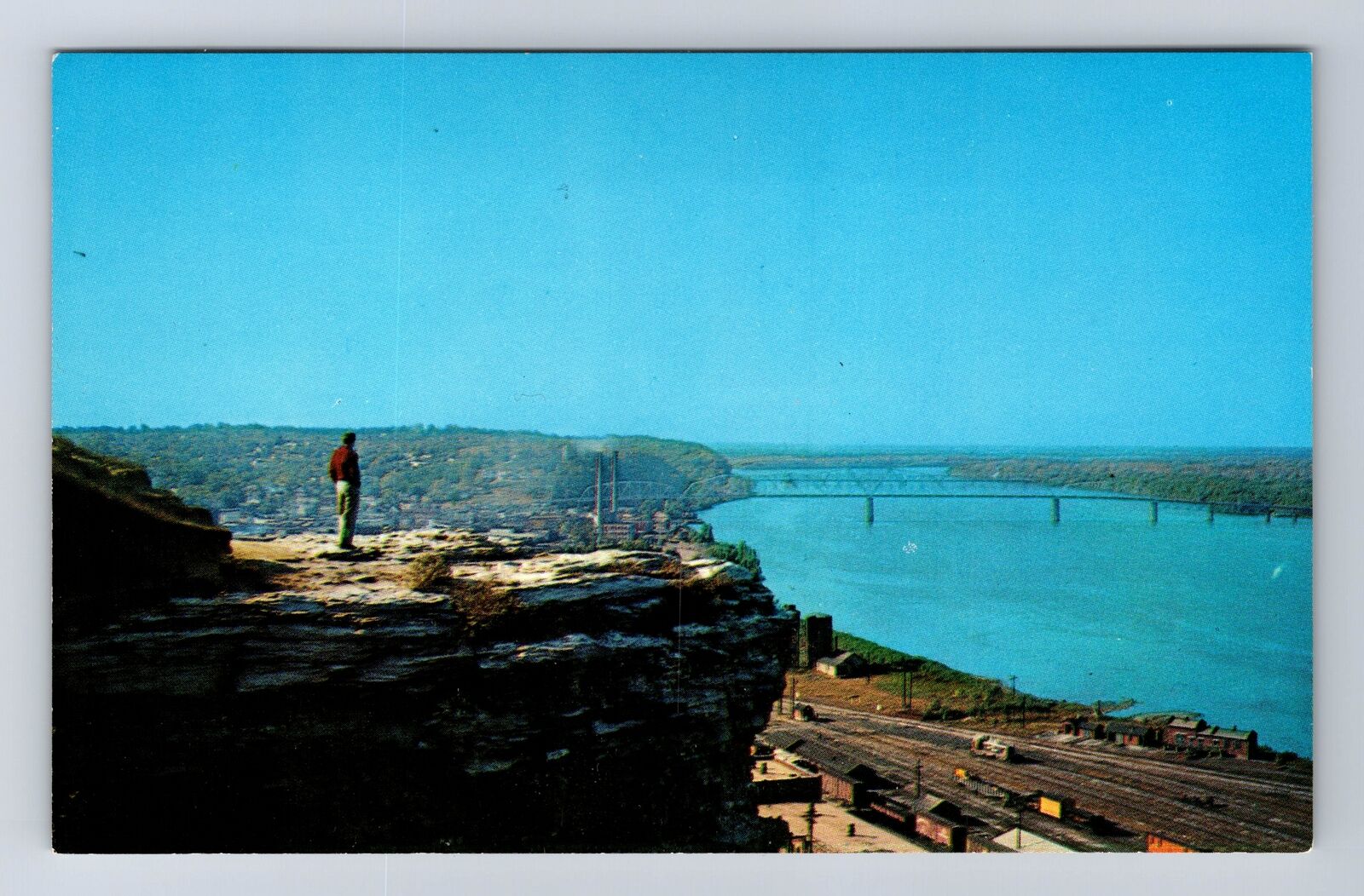 Hannibal MO-Missouri, Lovers Leap, Railroad Bridge, River Vintage Postcard