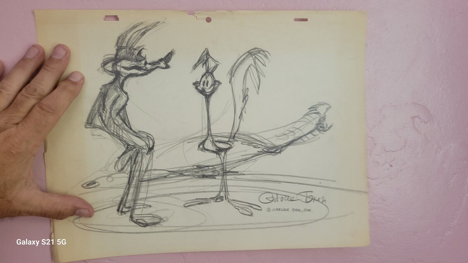 Chuck Jones Wile E. Coyote Road Runner Pencil Drawing SIGNED w COA - Warner Bros