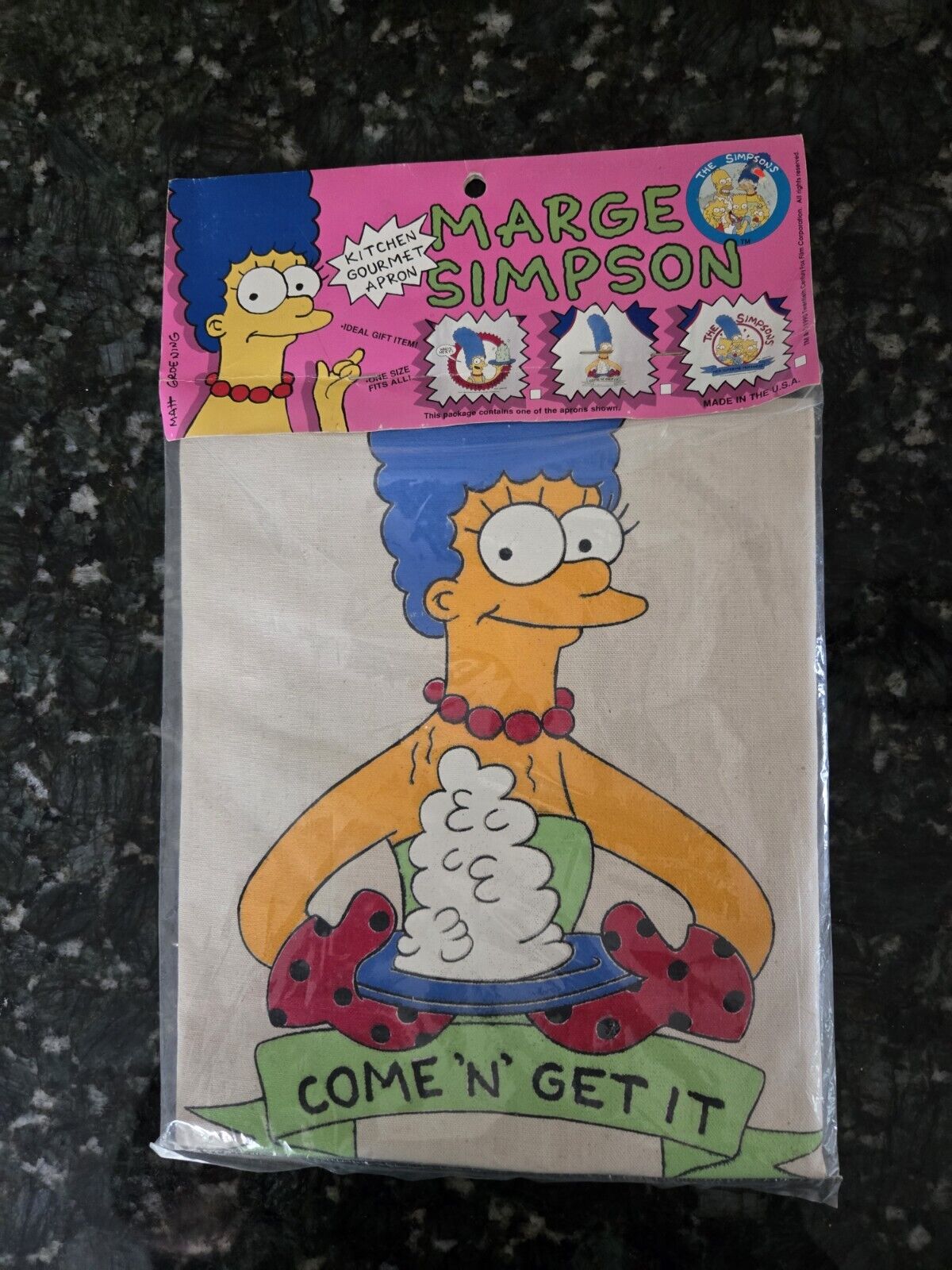 1990 THE SIMPSON'S Apron MARGE SIMPSON Come n Get It New In Package Kitchen